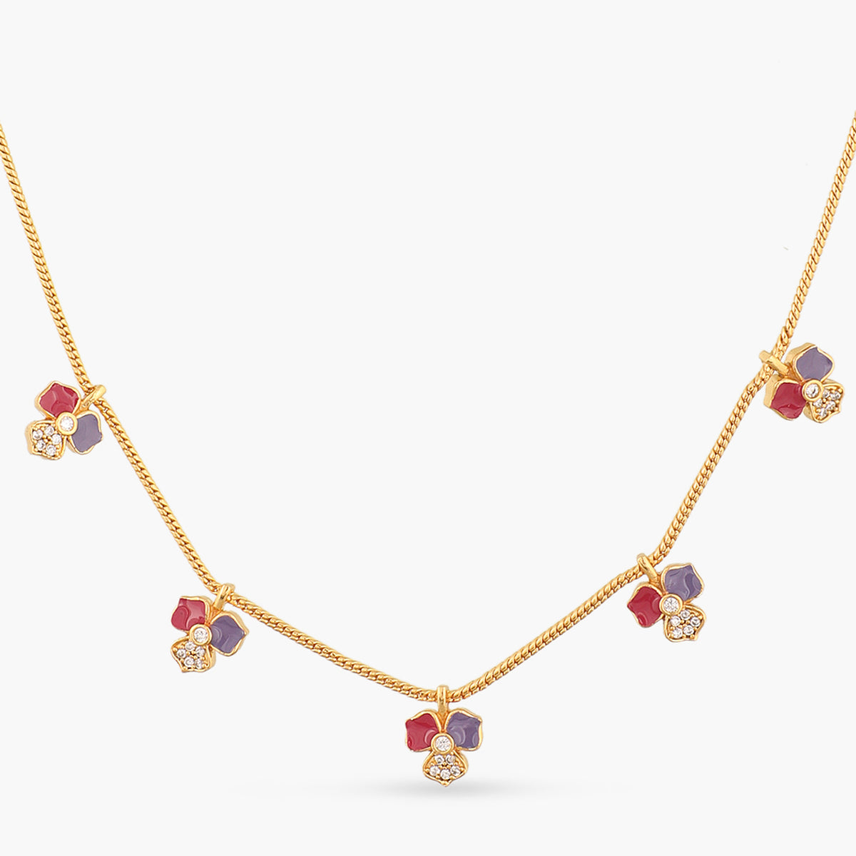 Pansy Floral CZ Charm Necklace