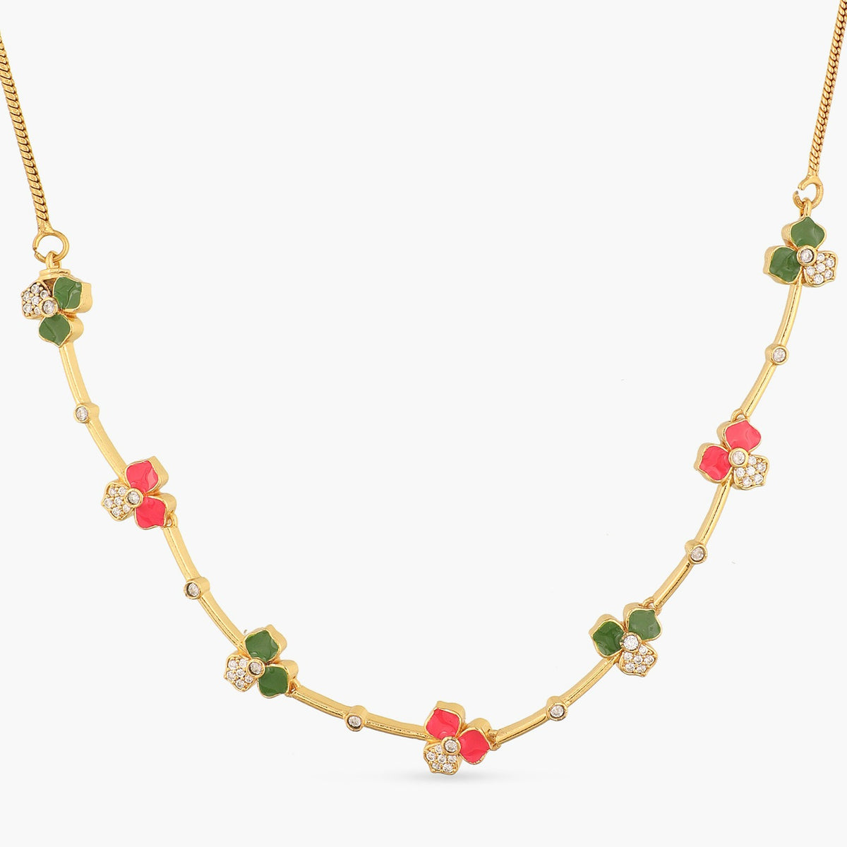 Pansy Floral CZ Statement Link Necklace