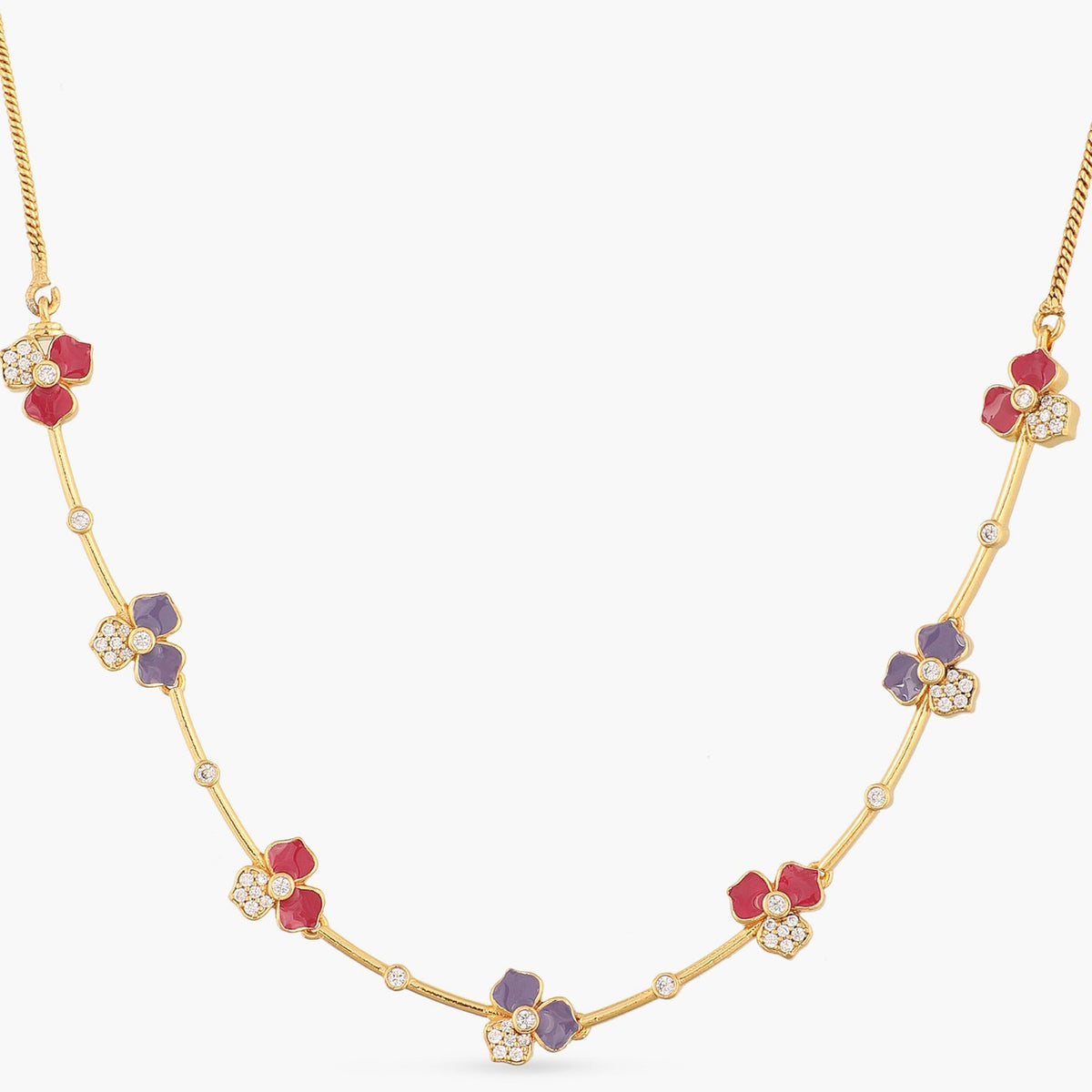 Pansy Floral CZ Statement Link  Necklace 