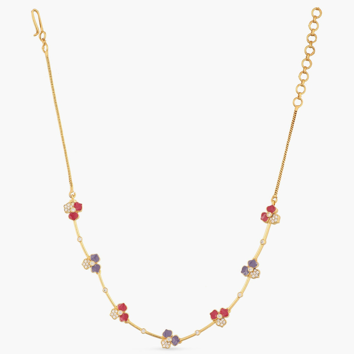 Pansy Floral CZ Statement Link Necklace