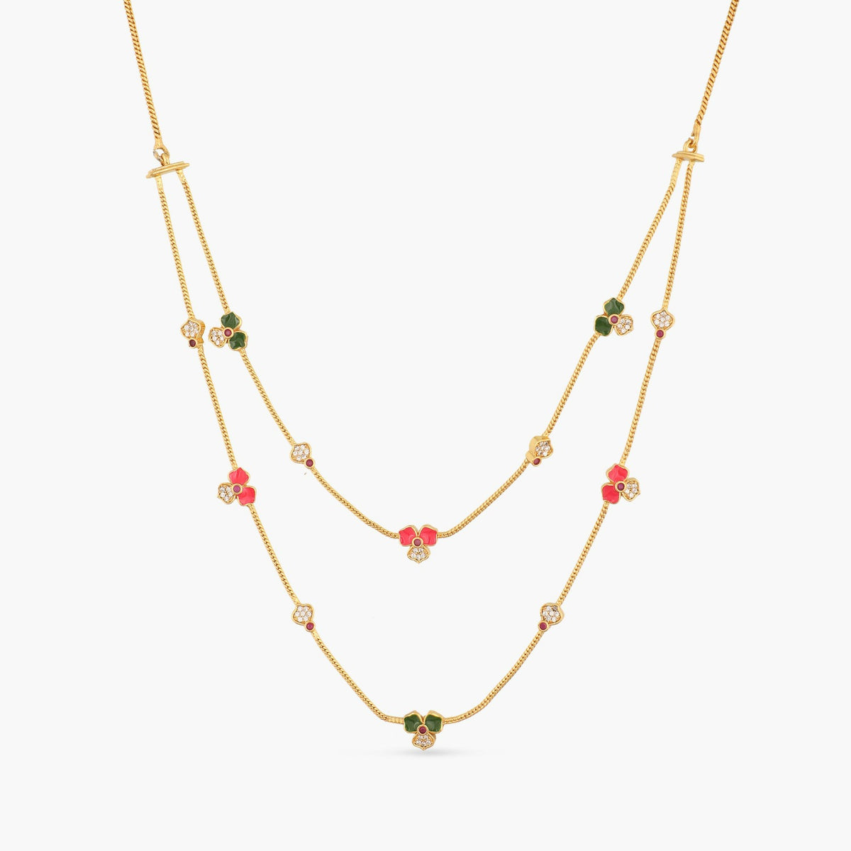 Pansy Floral CZ Statement Two Layer Necklace