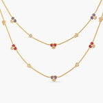 Pansy Floral CZ Statement Two Layer Necklace