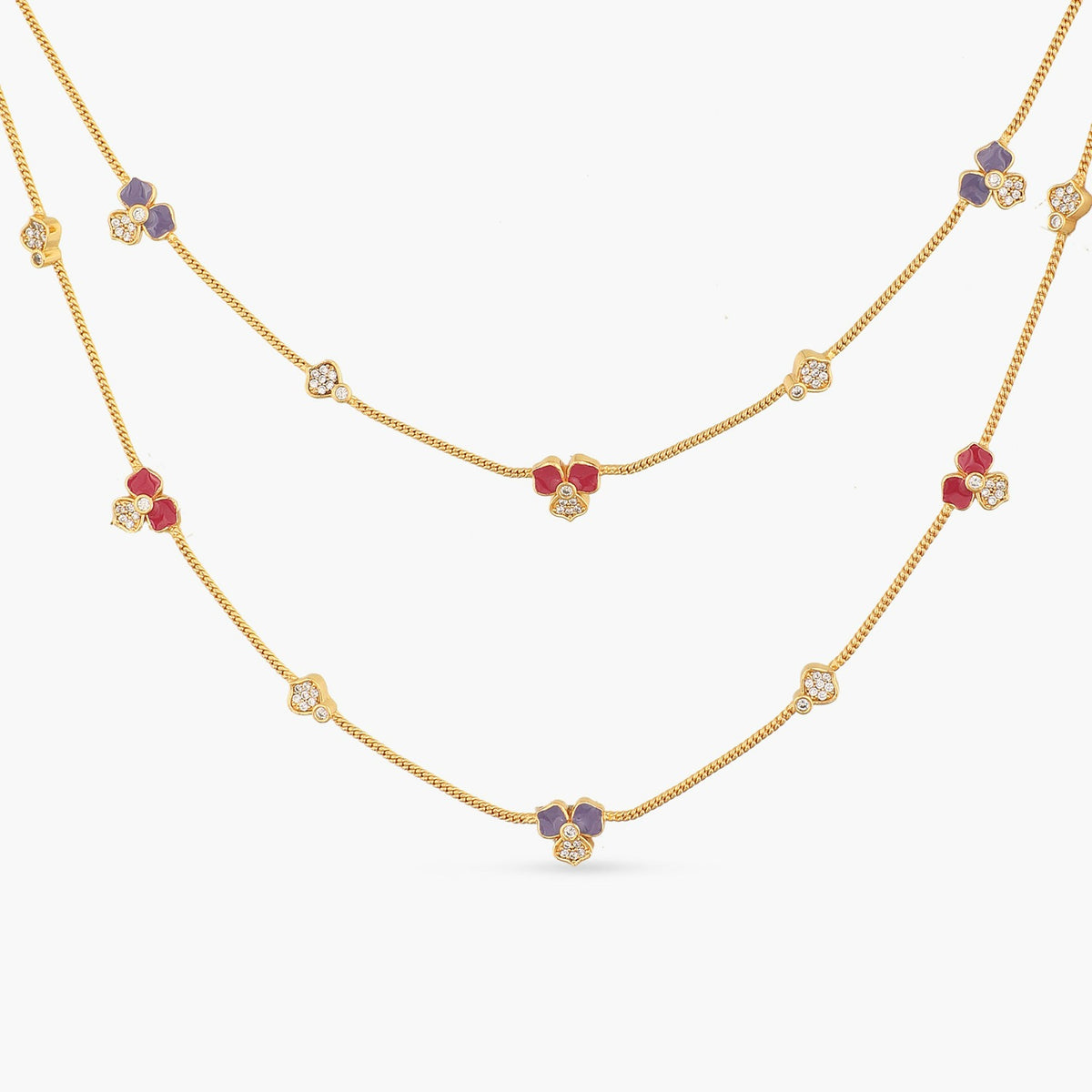 Pansy Floral CZ Statement Two Layer Necklace