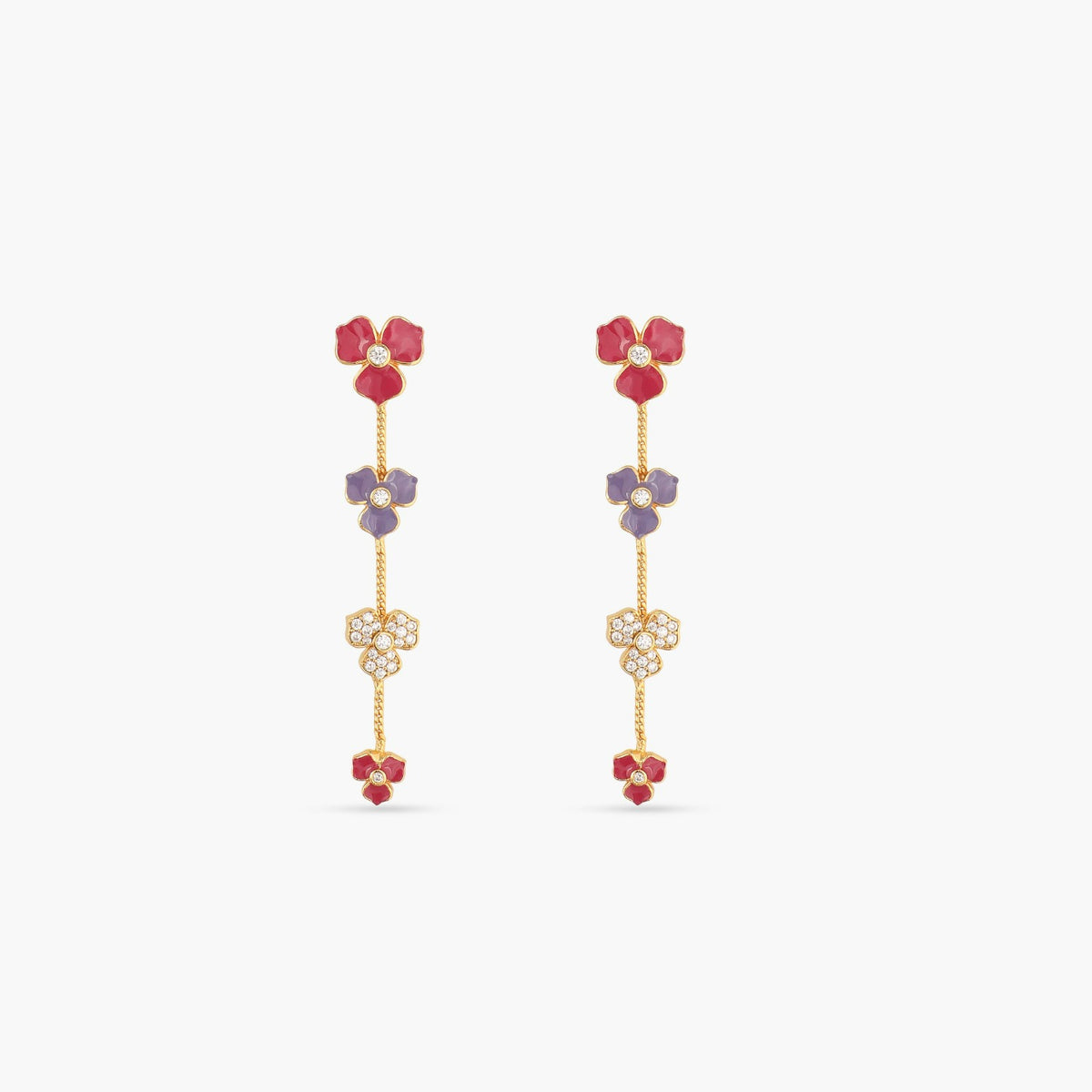 Pansy Floral CZ Blossom Drop Earrings
