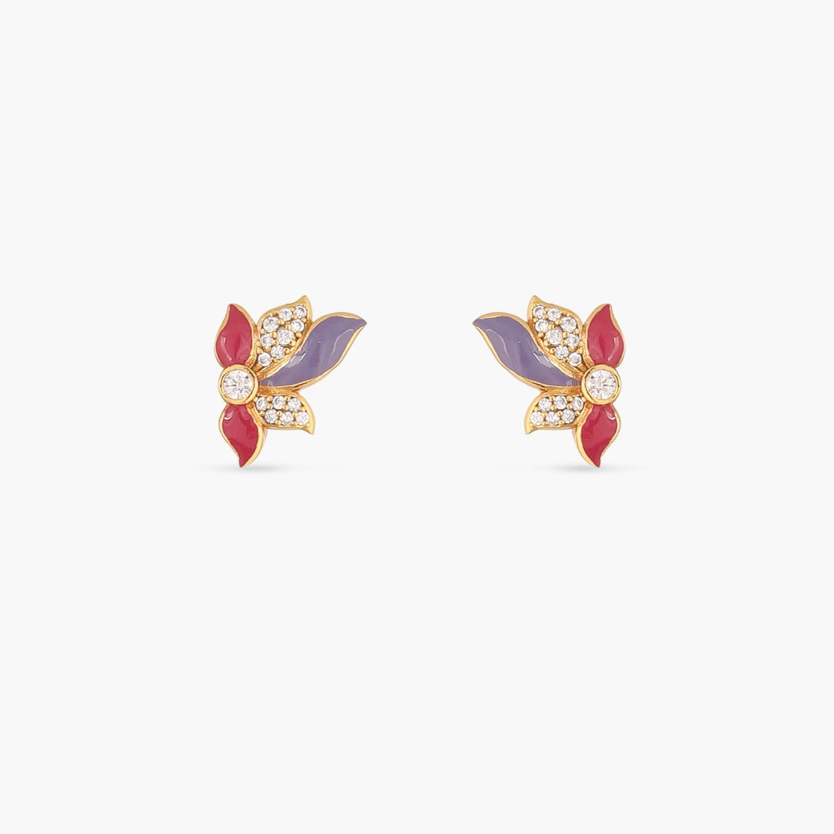 Pansy Floral CZ Flare Stud Earrings