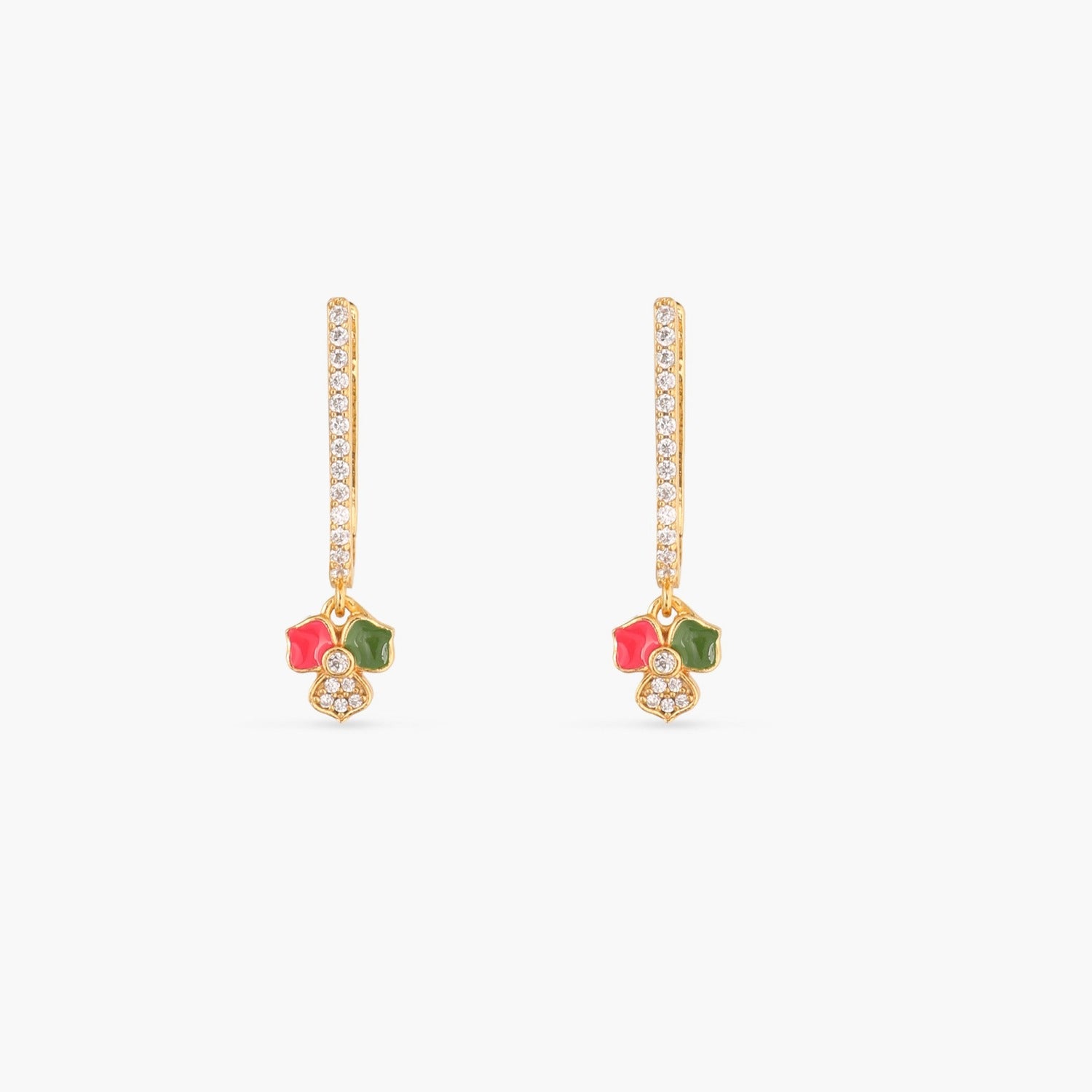 Pansy Floral CZ Shine Drop Earrings