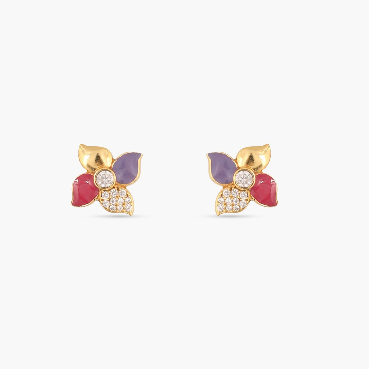 Pansy Floral CZ Simple Stud Earrings