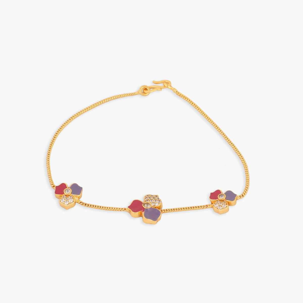 Pansy Floral CZ Triple Motif Chain Bracelet