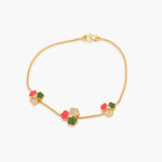 Pansy Floral CZ Triple Motif Chain Bracelet