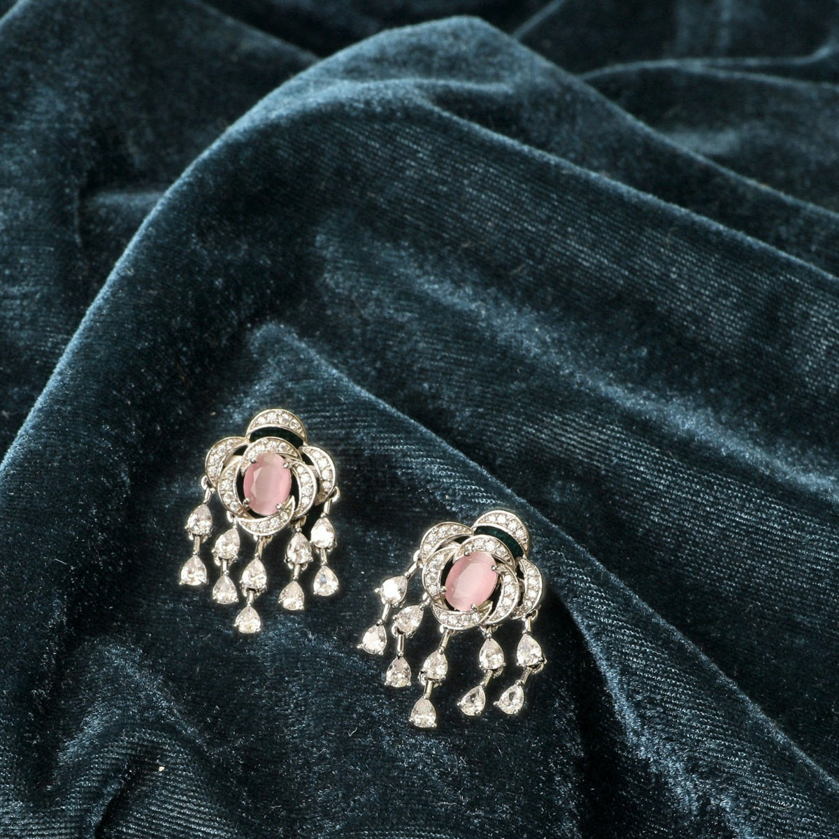 Rose Nakshatra CZ Drop Earrings