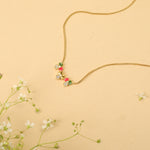Pansy Floral CZ Triple Motif Necklace