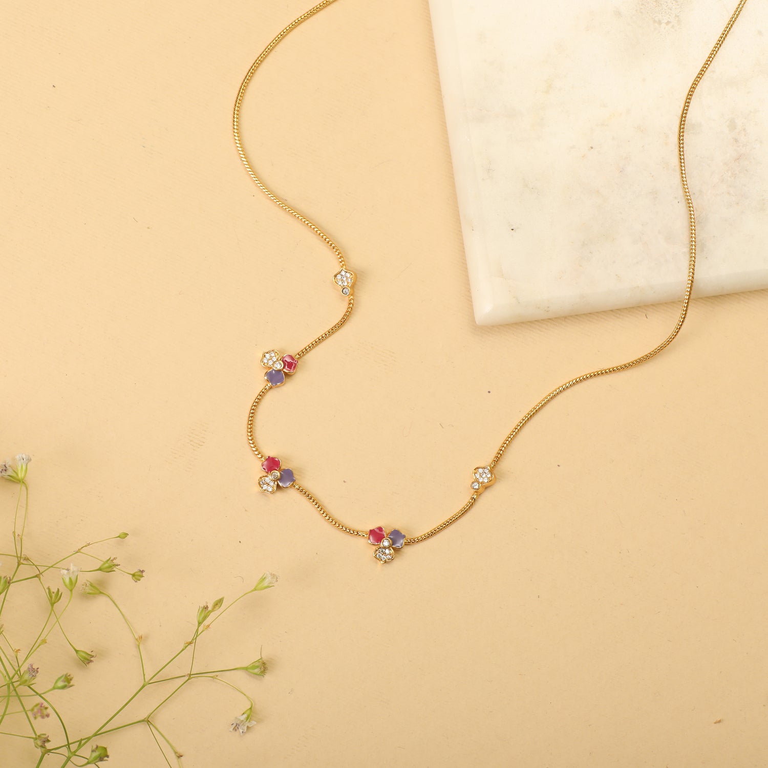 Pansy Floral CZ Simple Necklace