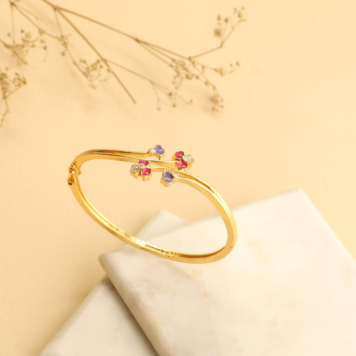 Pansy Floral CZ Simple Cuff Bracelet