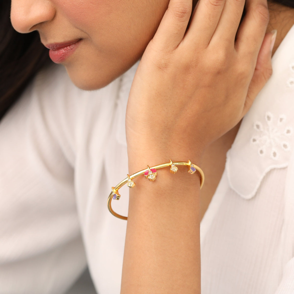 Pansy Floral CZ Blossom Cuff Bracelet