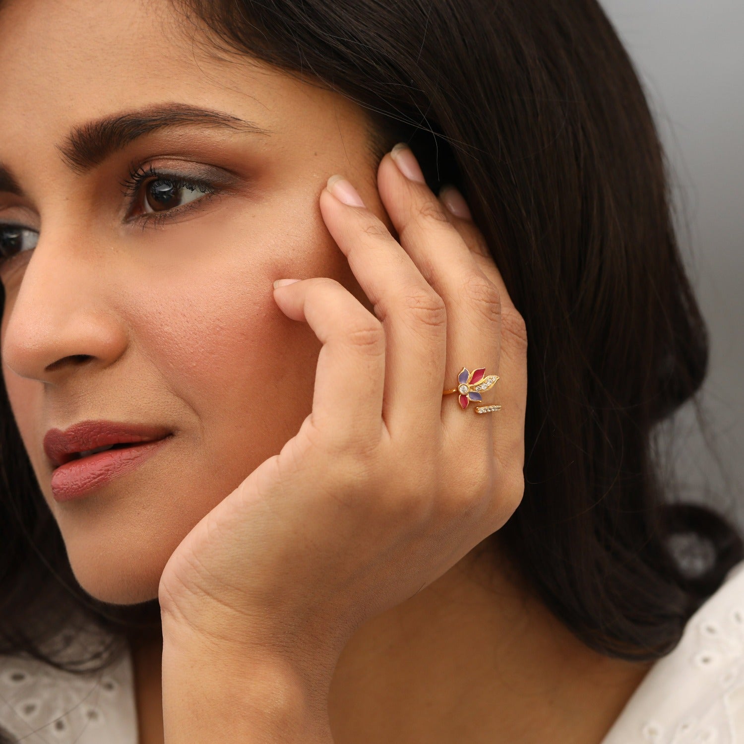 Pansy Floral CZ Simple Finger Ring 