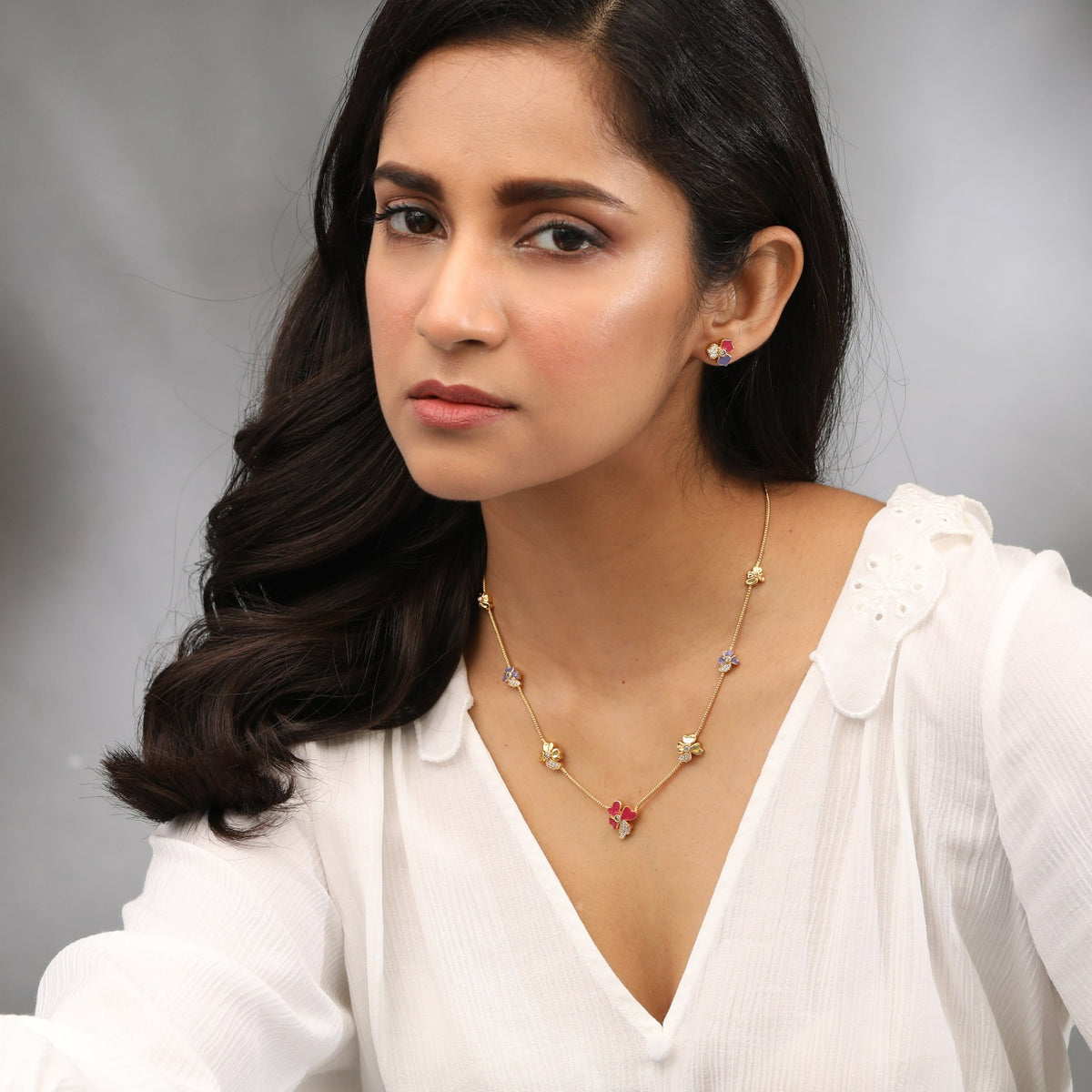 Pansy Floral CZ Petal Necklace