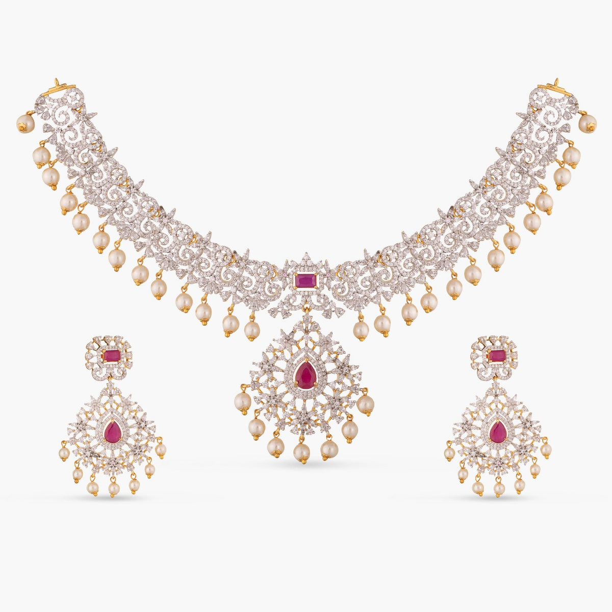 Floral Swirl Nakshatra CZ Necklace Set