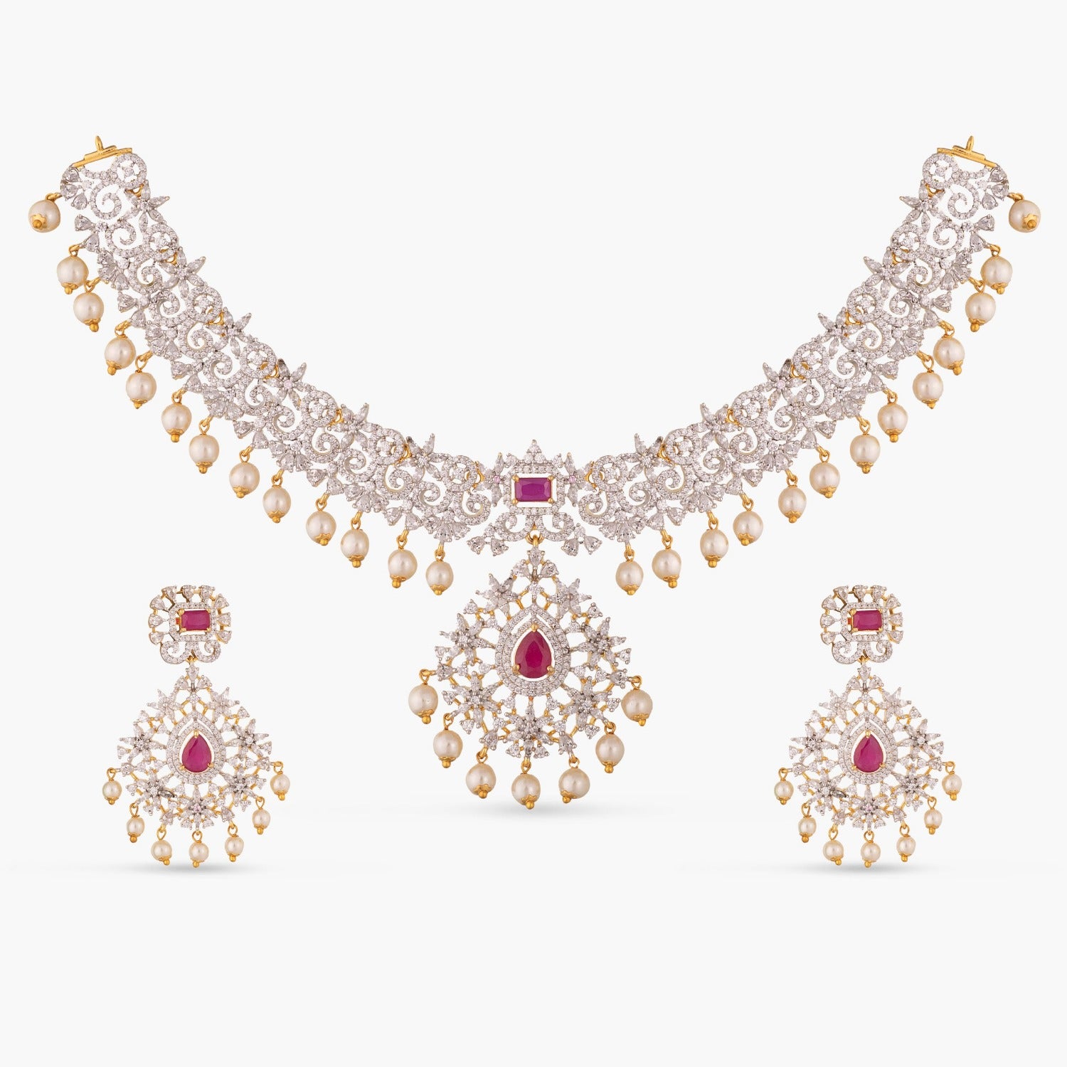 Floral Swirl Nakshatra CZ Necklace Set