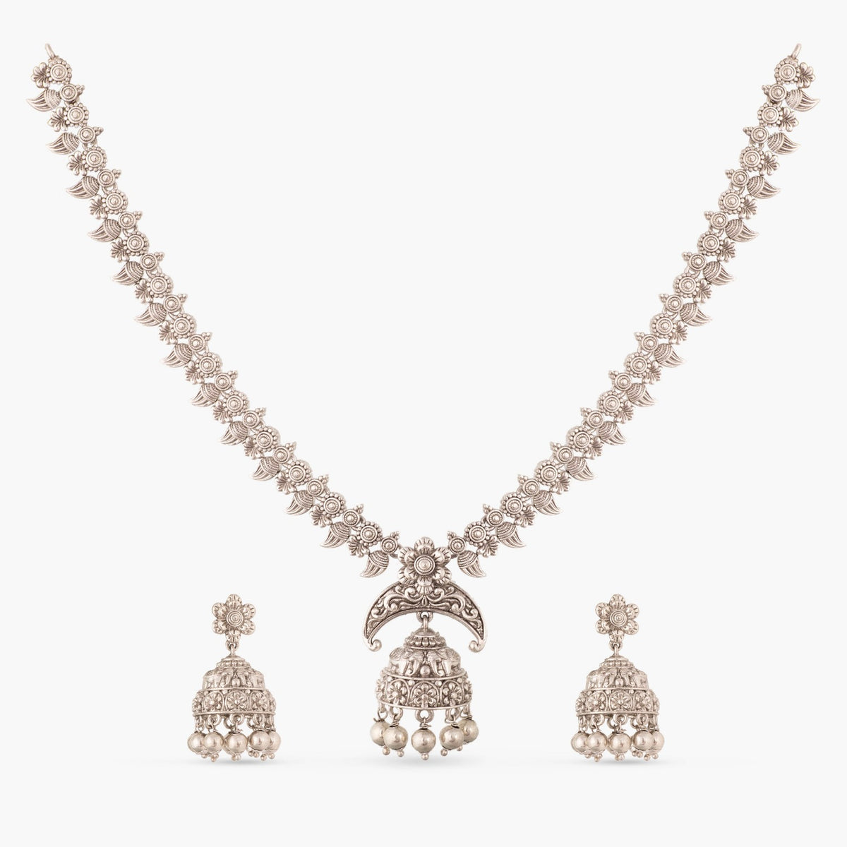 Maati Jhumki Floral Antique Oxidized Necklace Set