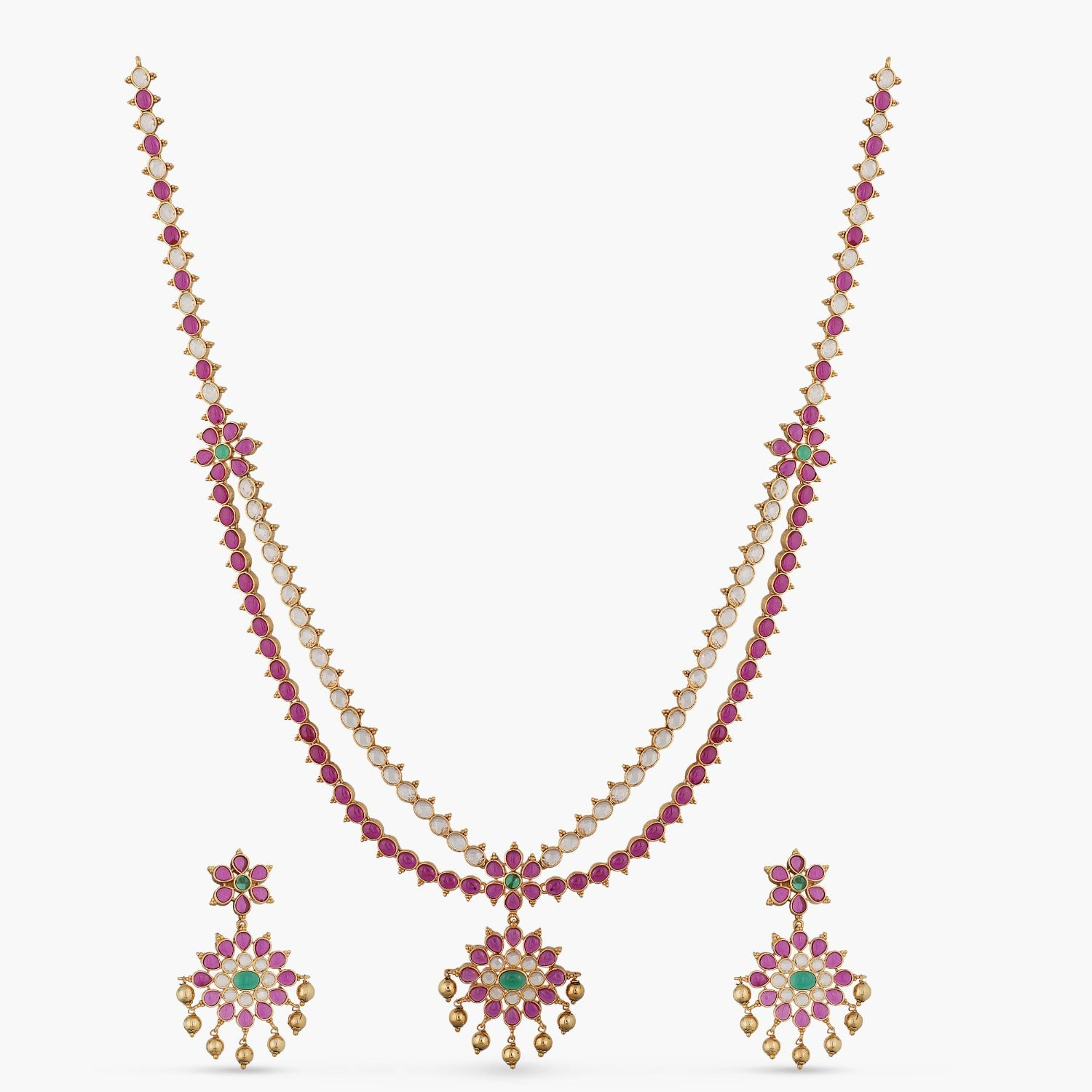 Flaunt Classic CZ Two Layer Long Necklace Set 