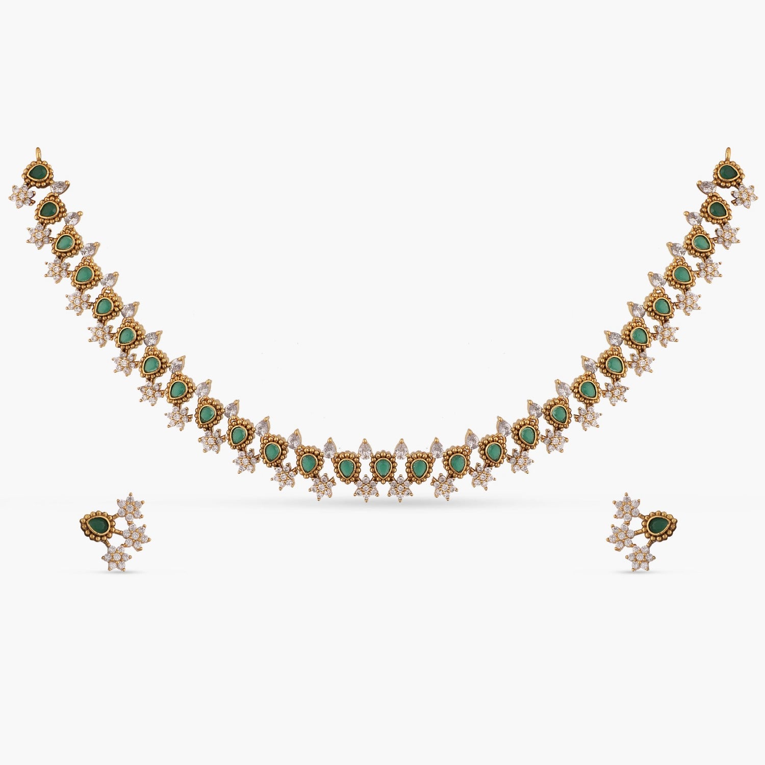 Floral Bloom Antique CZ Necklace Set