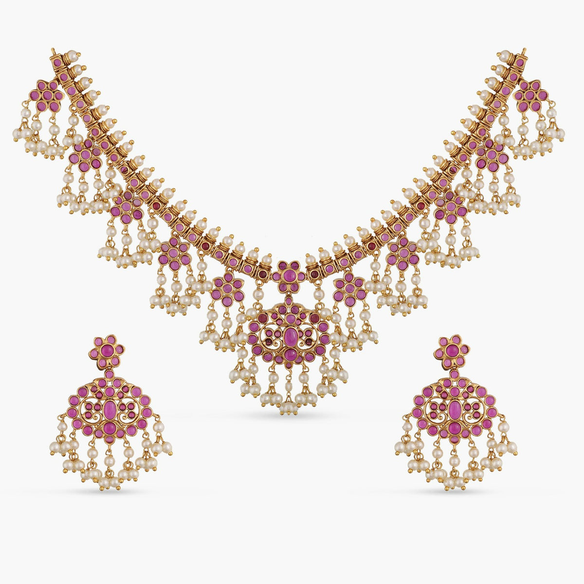 Classic Pearls Floral Guttapusalu Antique Necklace Set