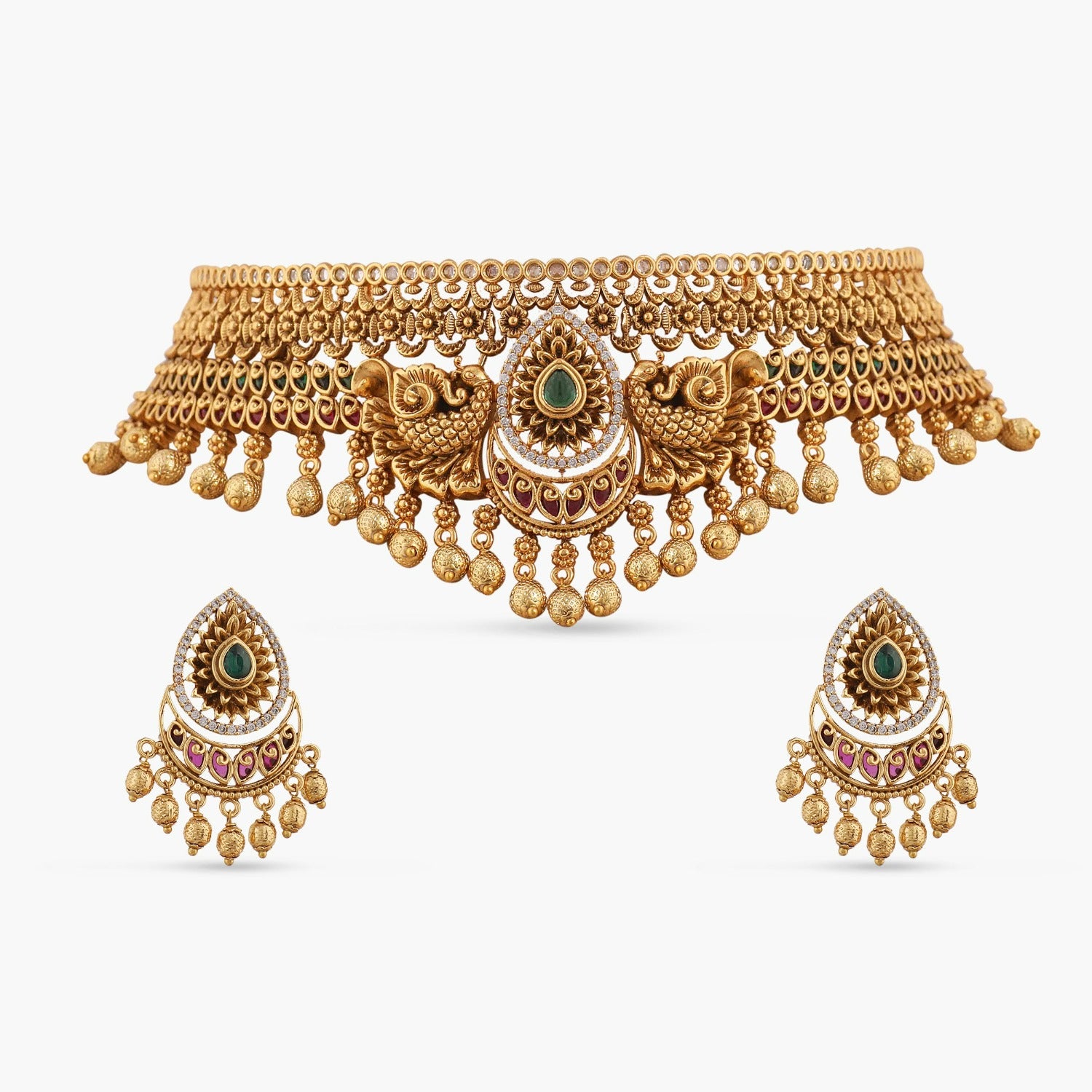 Antique Gold Finish Bridal Choker with Ruby Stones – Cbigsapparels