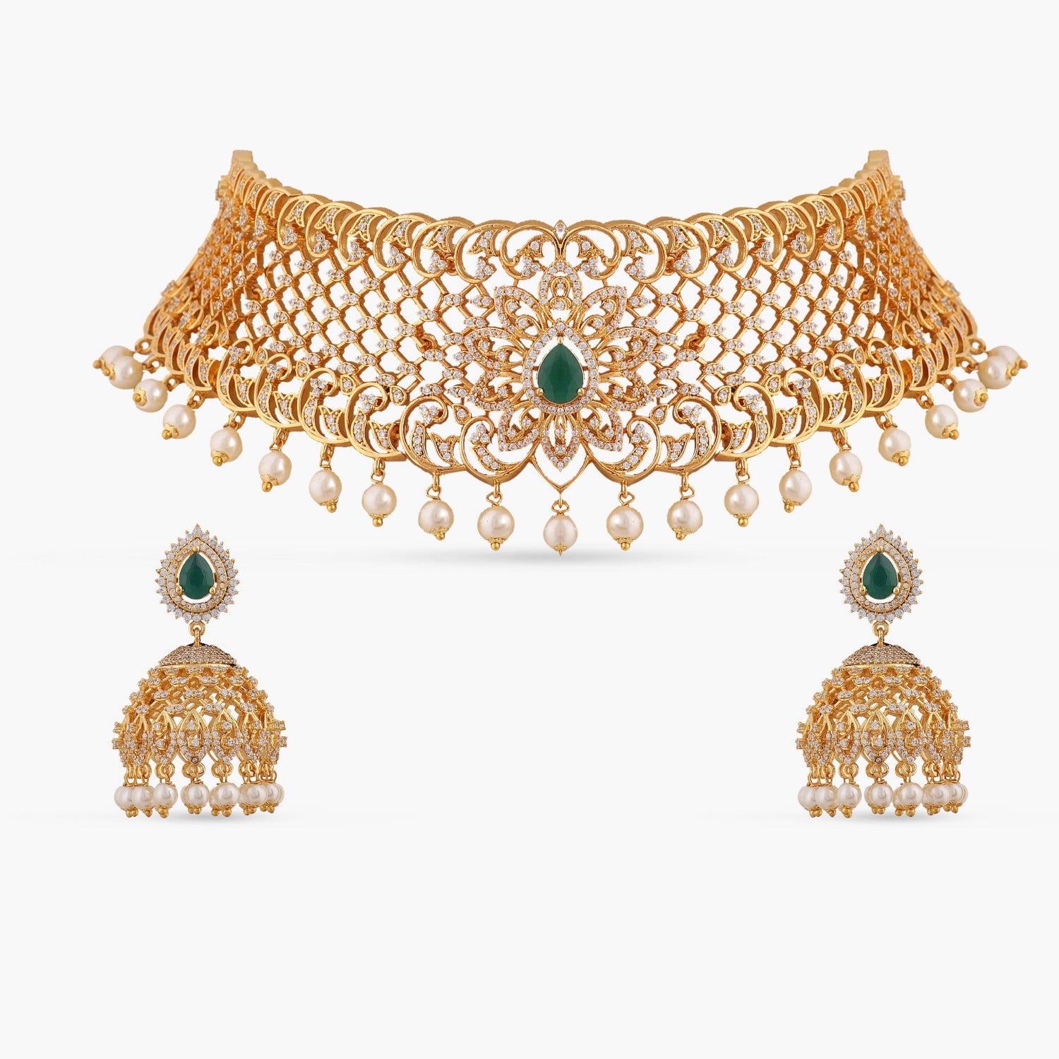  TARINIKA Antique Gold Plated Yami Choker Set with Floral Design  - Indian Jewelry Sets for Women, Perfect for Ethnic Occasions, Traditional Indian Choker Jewelry set