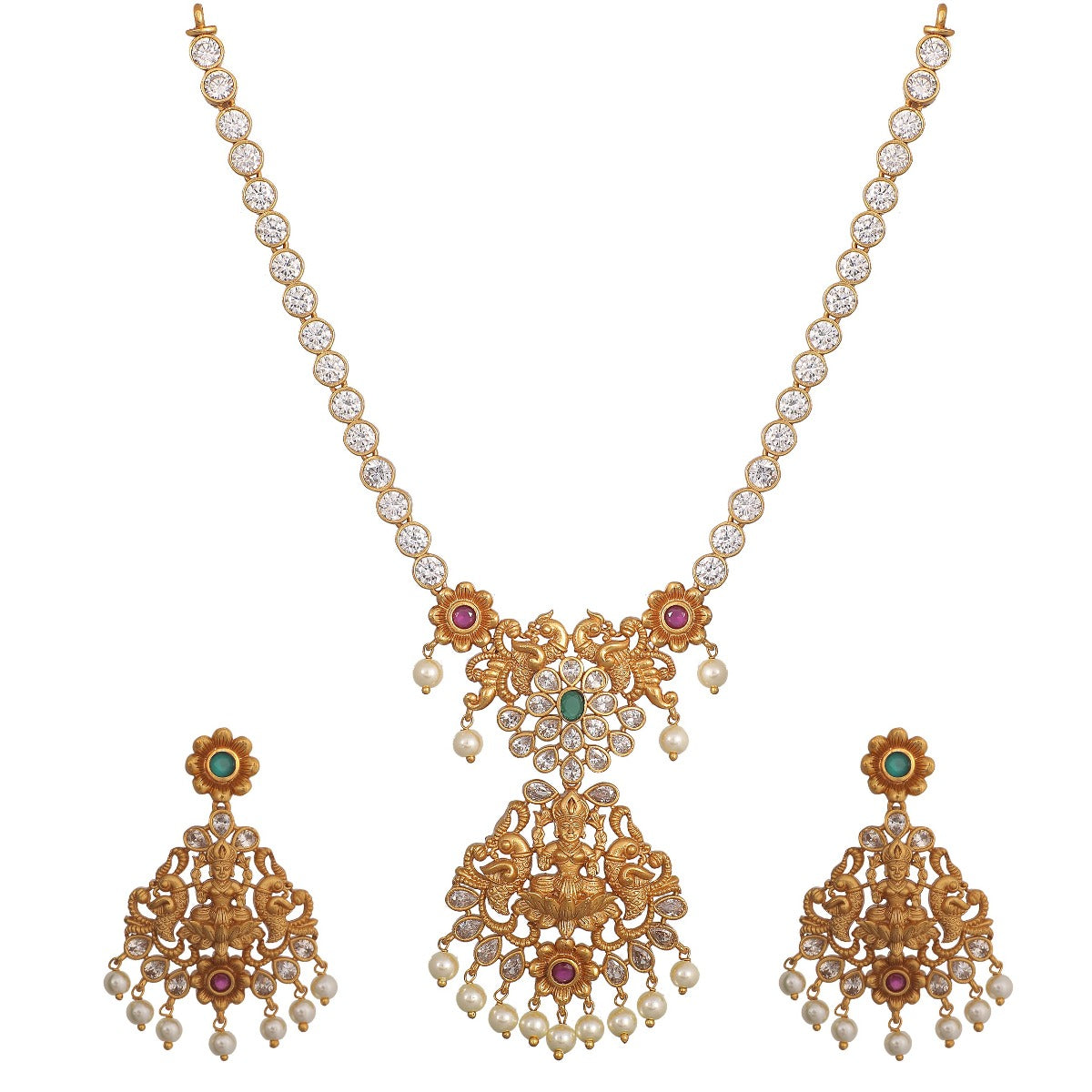 Antique Gold Plated Anaya Necklace Earrings Set