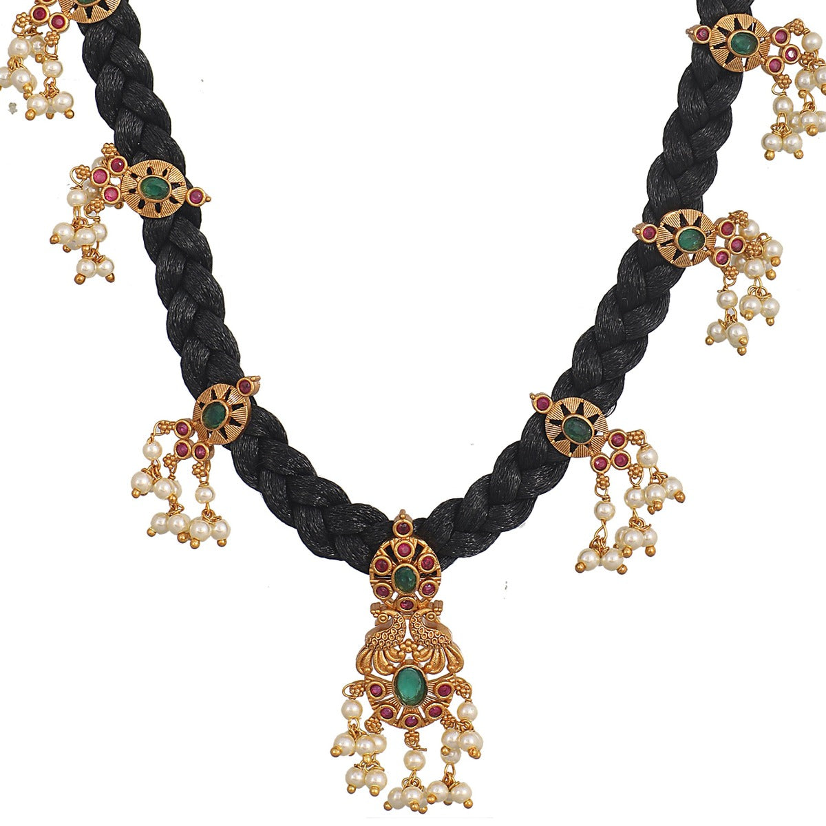 Antique Gold Plated Lalita CZ Pendant Dori Necklace Earrings Set
