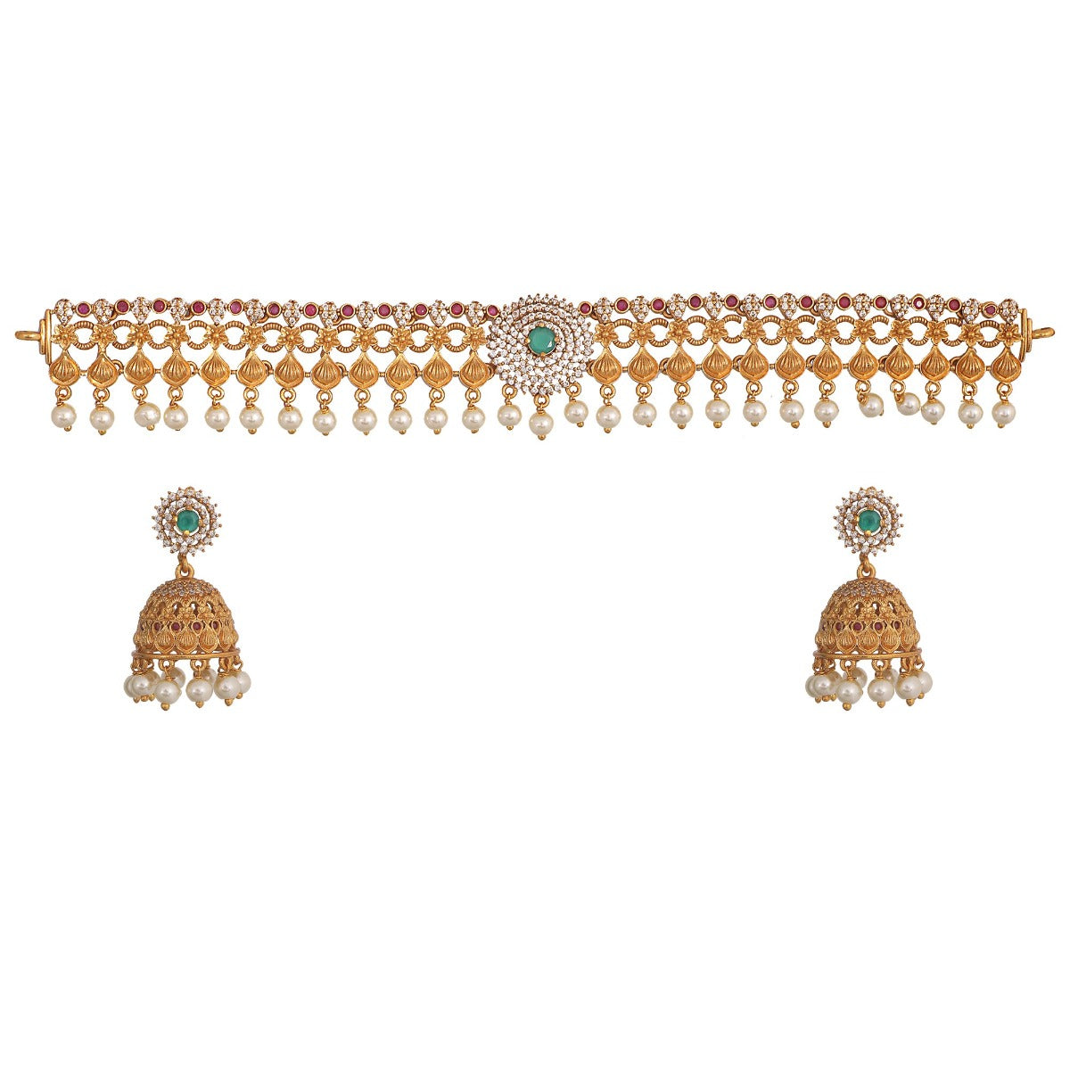 Buy Antique Gold Plated Neera Choker Earrings Set