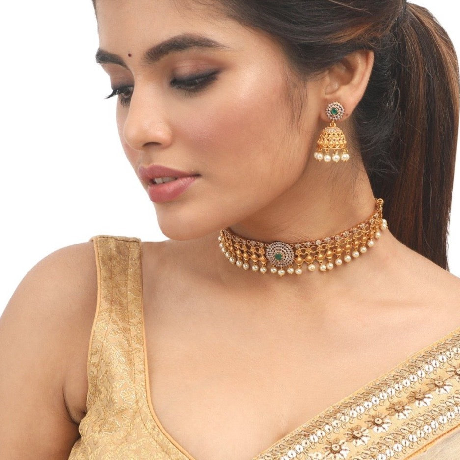 Buy Antique Gold Plated Neera Choker Earrings Set