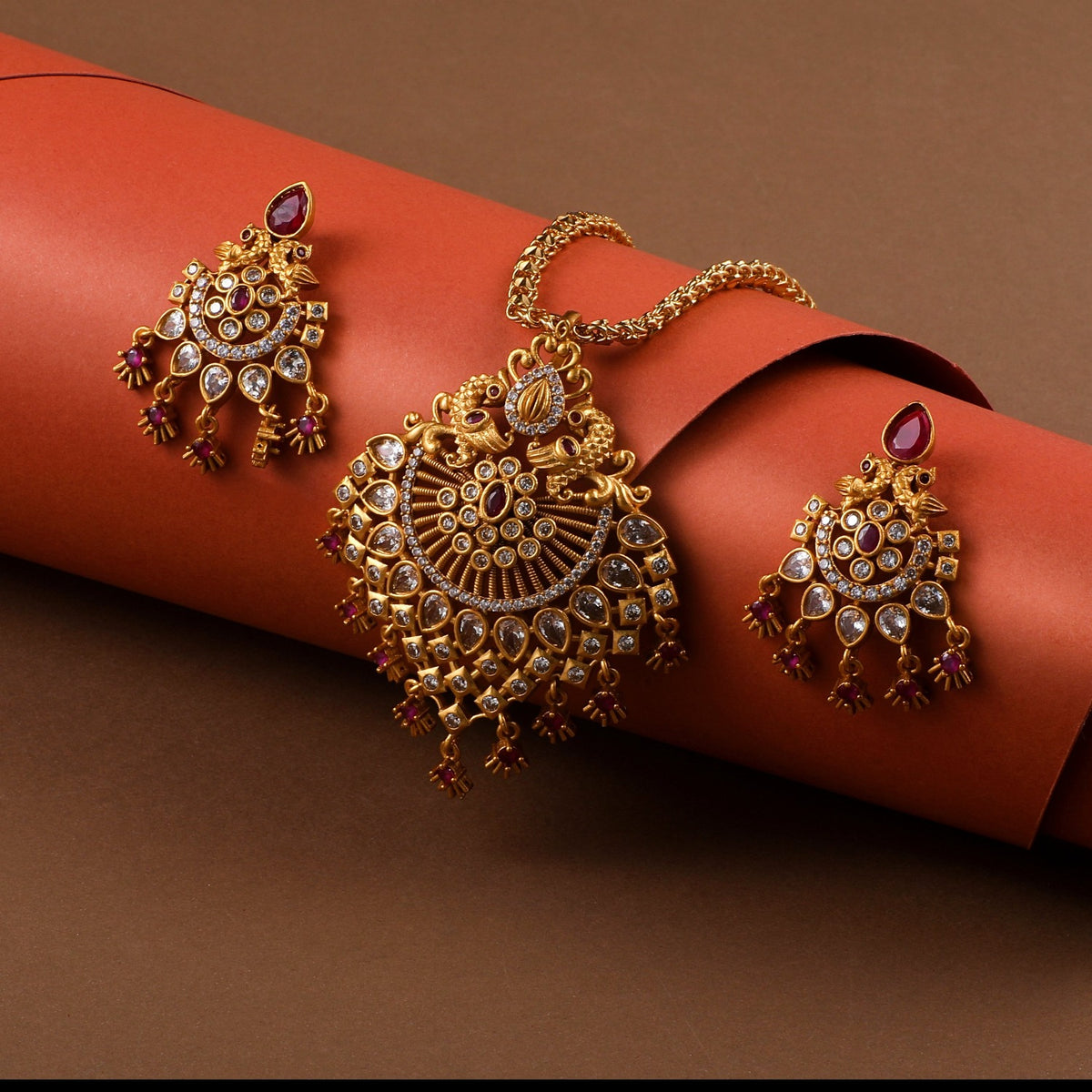 Antique Gold Plated Gavya Pendant Earrings Set