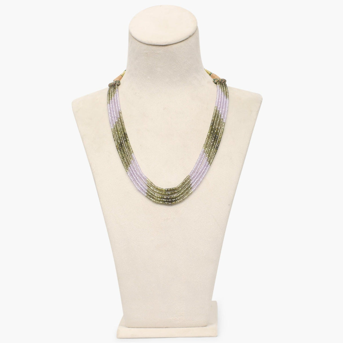 Olive with Lavender Cubic Zirconia Faceted Beads Necklace