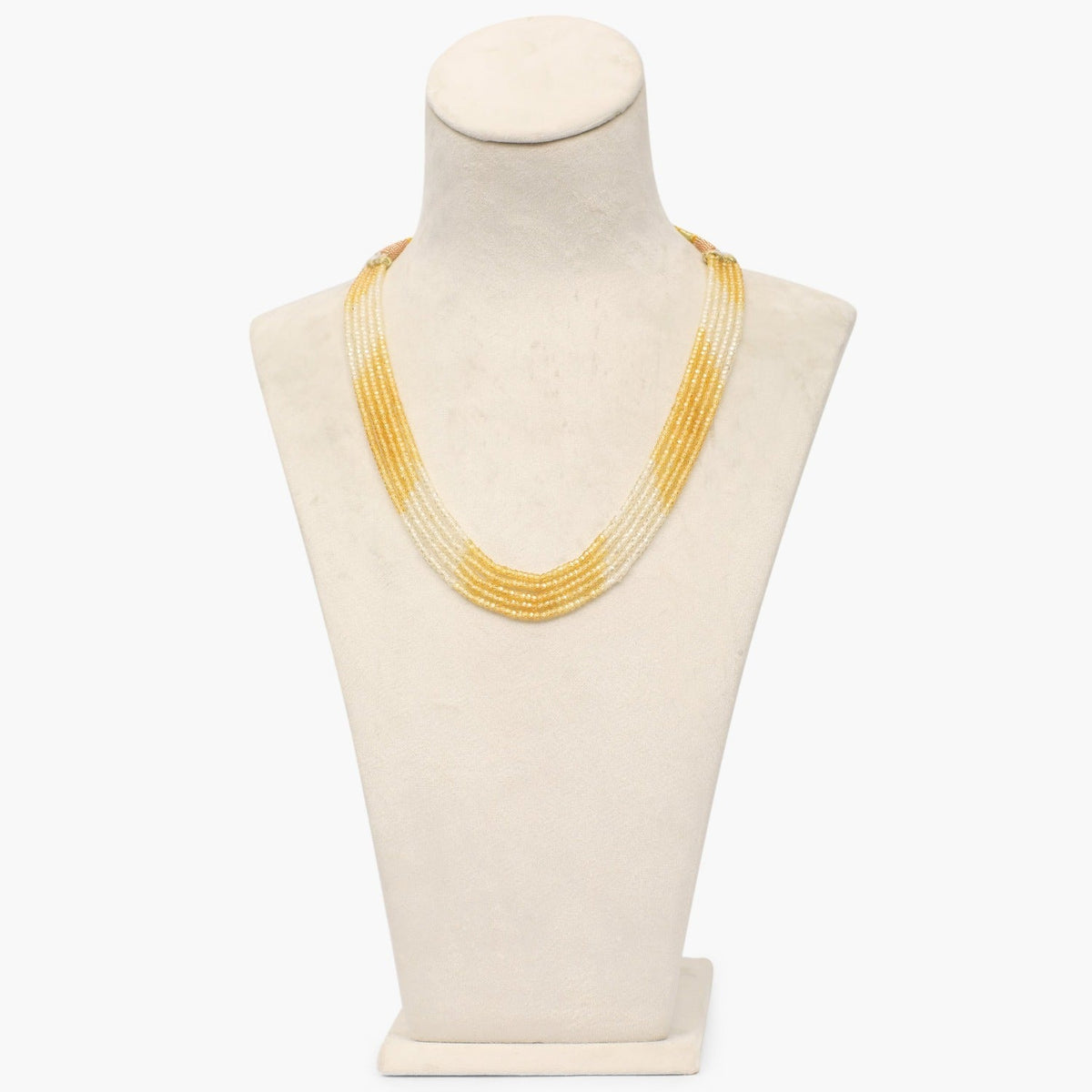 Yellow With White Cubic Zirconia Faceted Beads Necklace