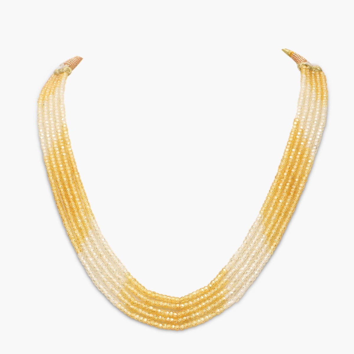 Yellow With White Cubic Zirconia Faceted Beads Necklace