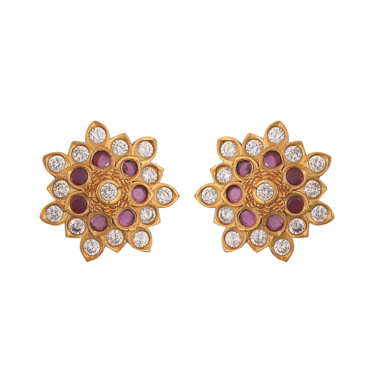 Antique Gold Plated Floral Small Stud Earrings
