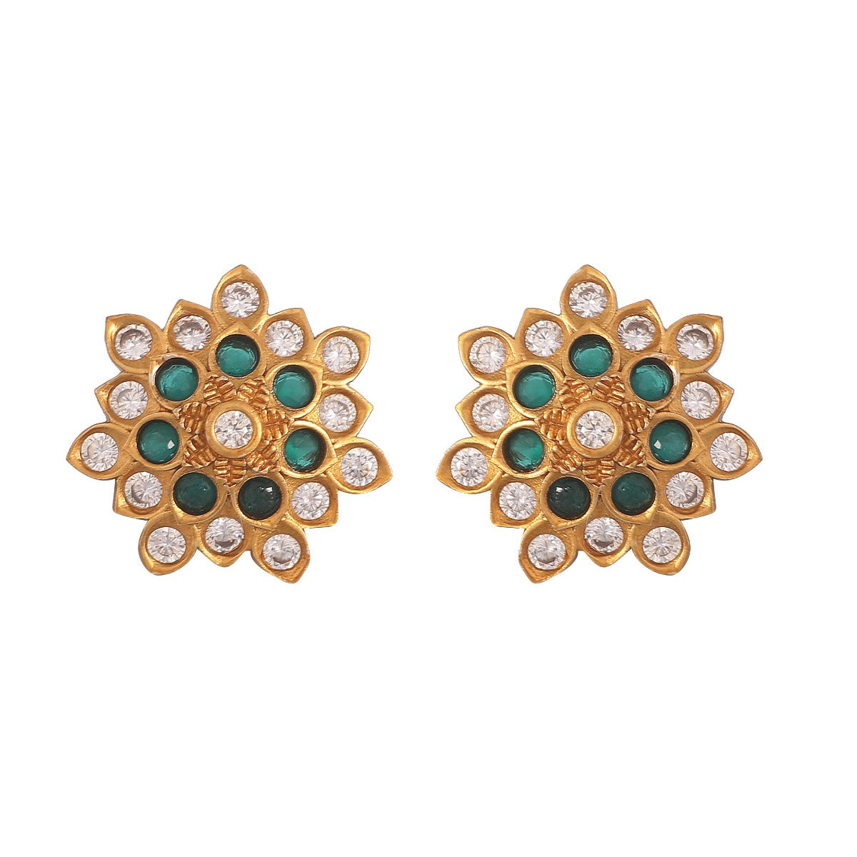 Antique Gold Plated Floral Small Stud Earrings