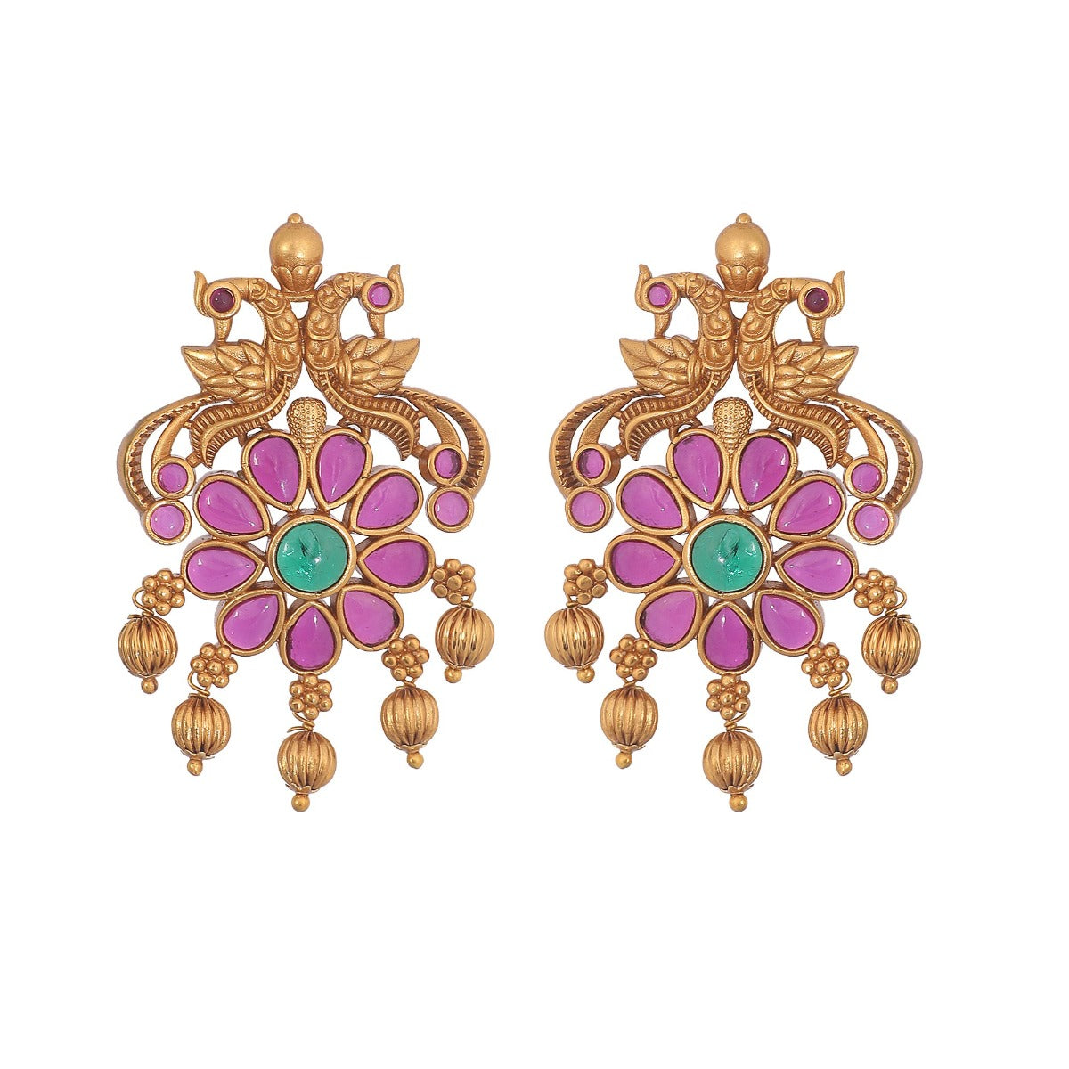 Multicolour Kundan Polki Antique Gold Earrings – Sanvi Jewels