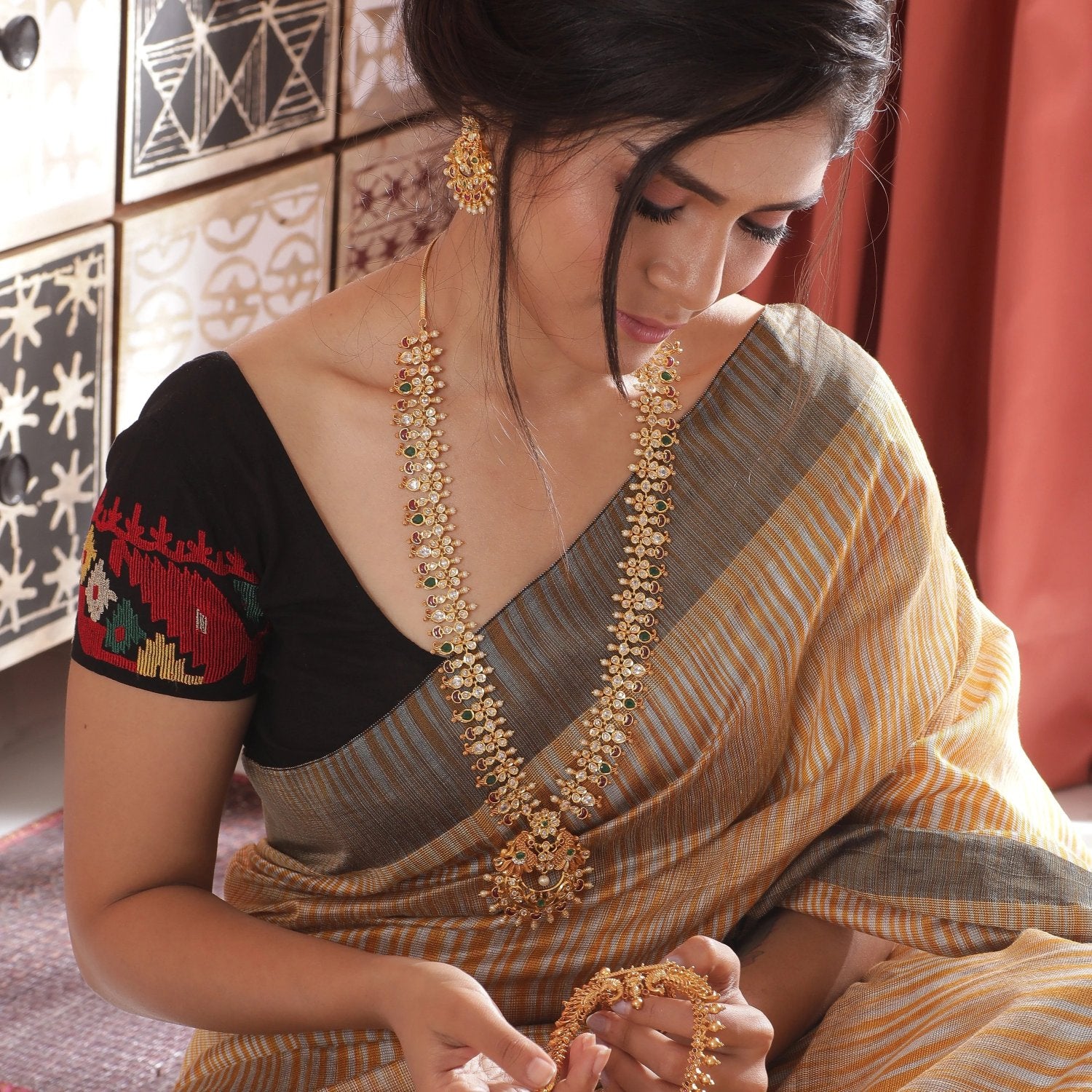 Alisha Nakshatra CZ Long Necklace Set