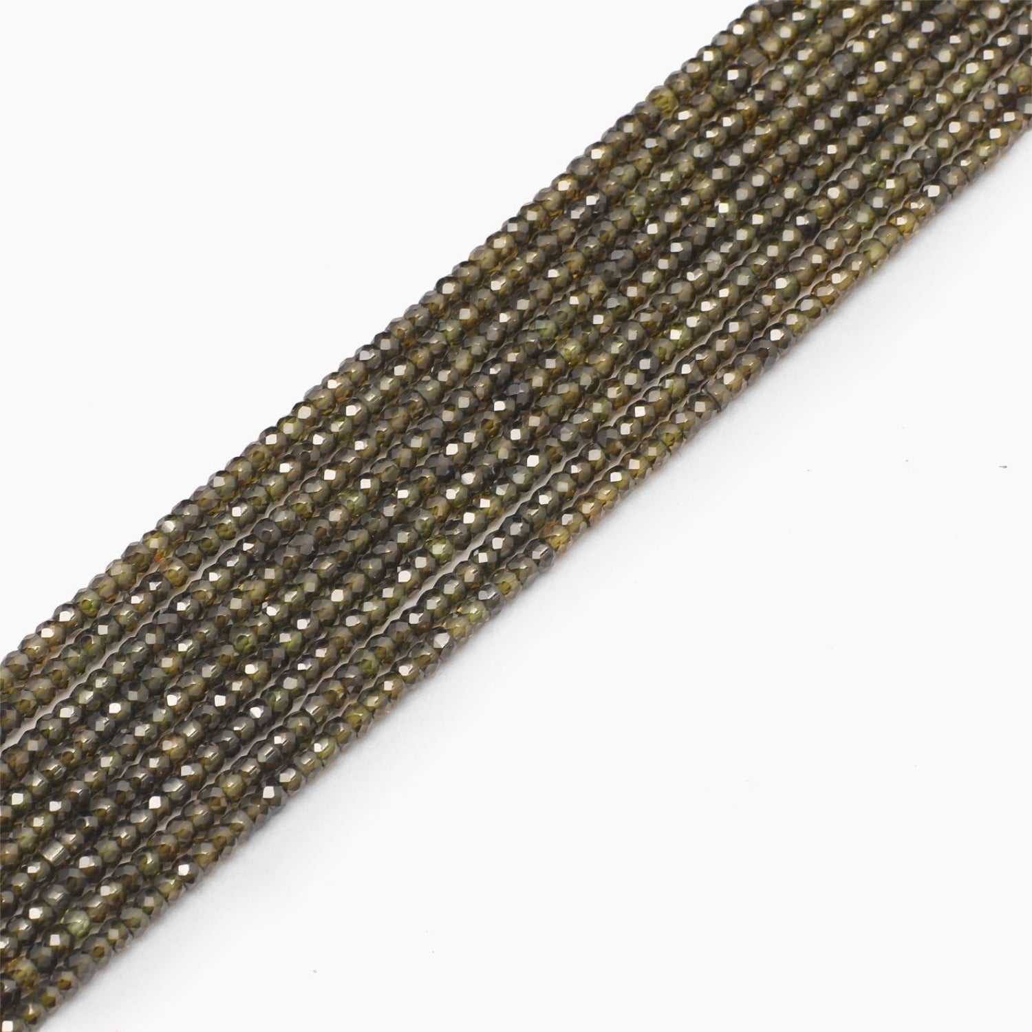 Dark Olive Faceted?ÿCubic?ÿZirconia?ÿBeads- Sold Per Strand