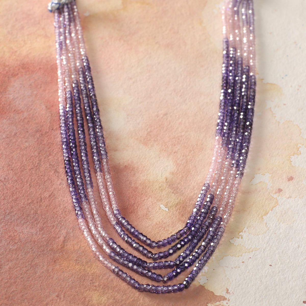 Pink and Purple shaded Faceted Cubic Zirconia Beads Necklace