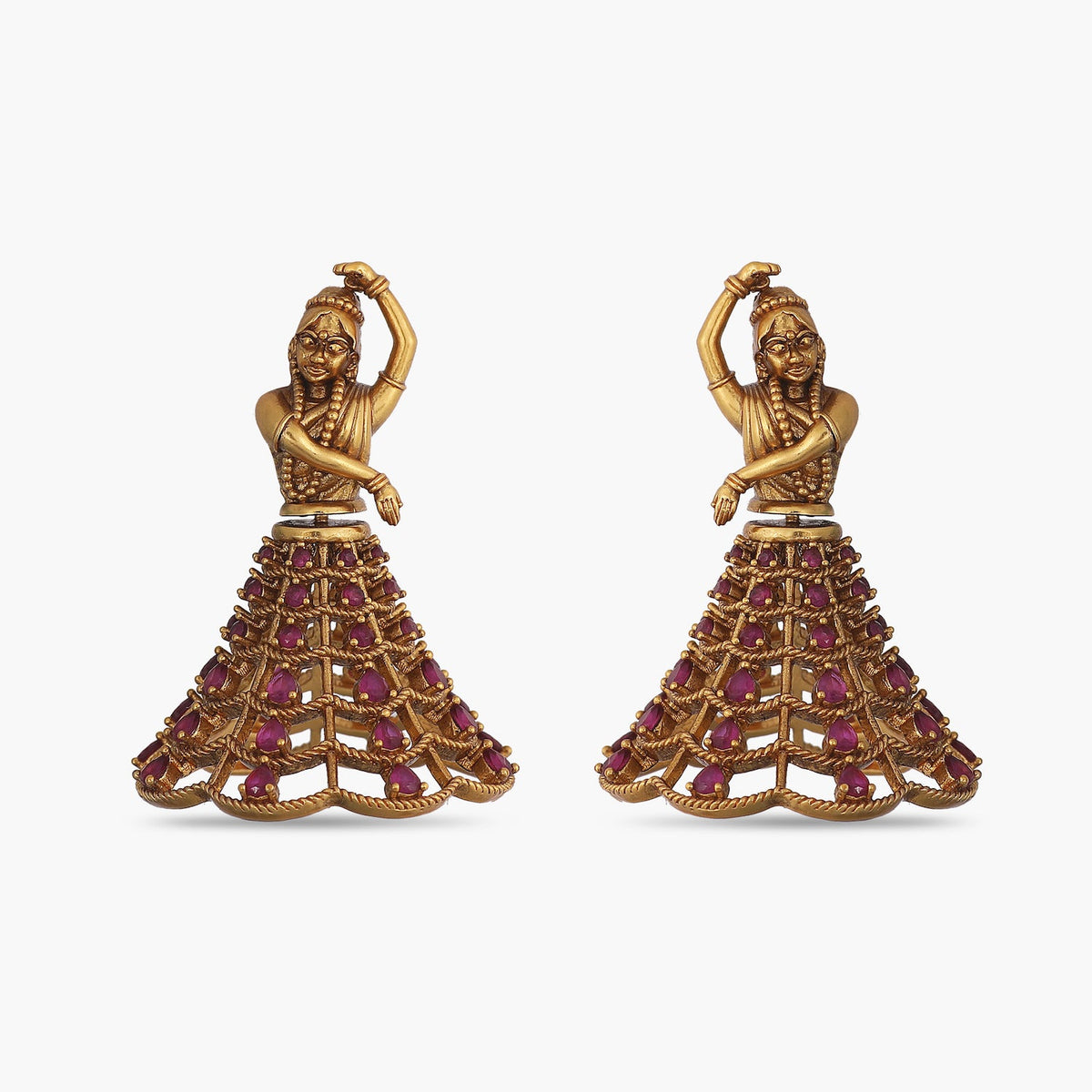 TARINIKA Dancing Lady Antique Earrings Silver Matte White Indian Jewelry