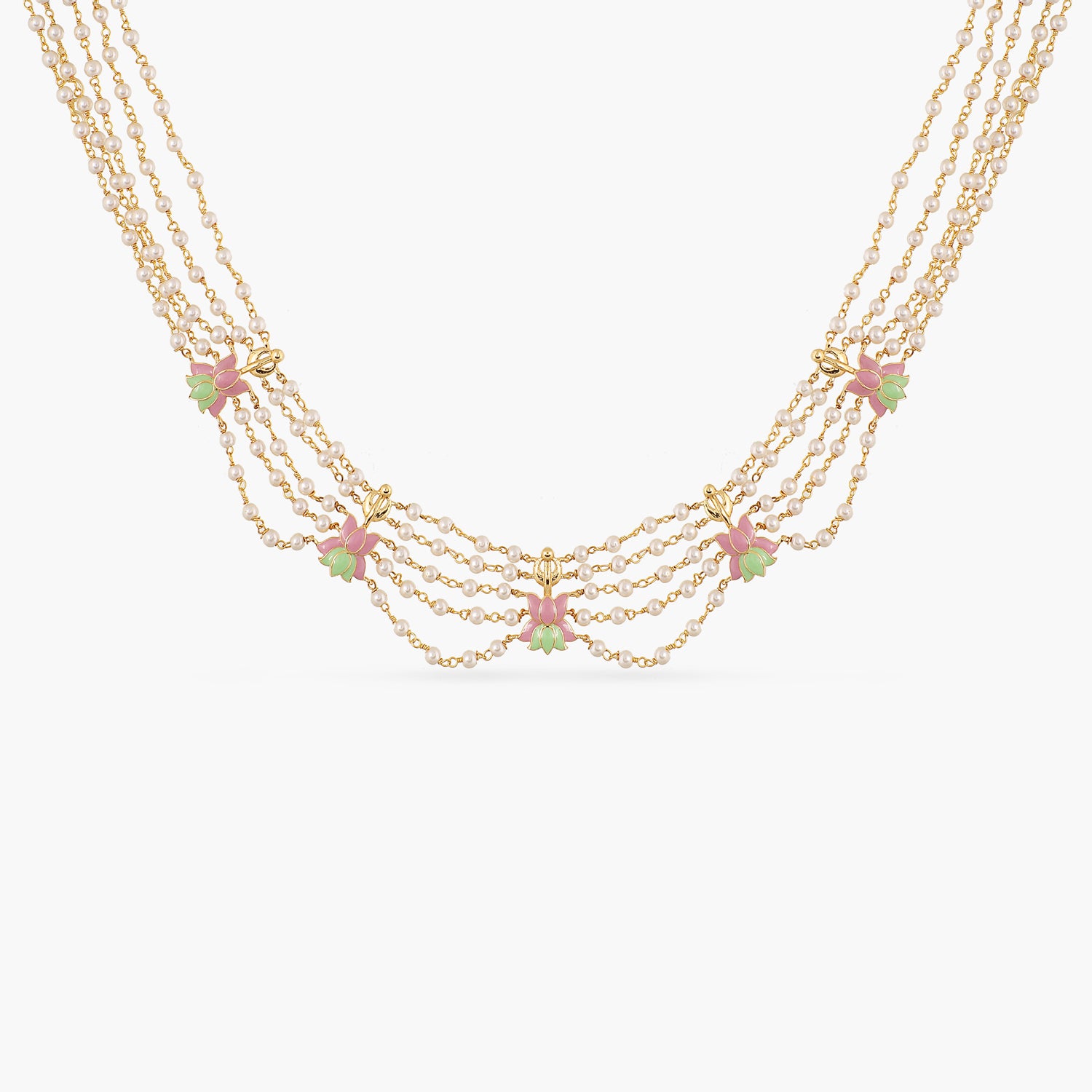 Jalaja Multi Lotus Motif Layered Pearl Necklace