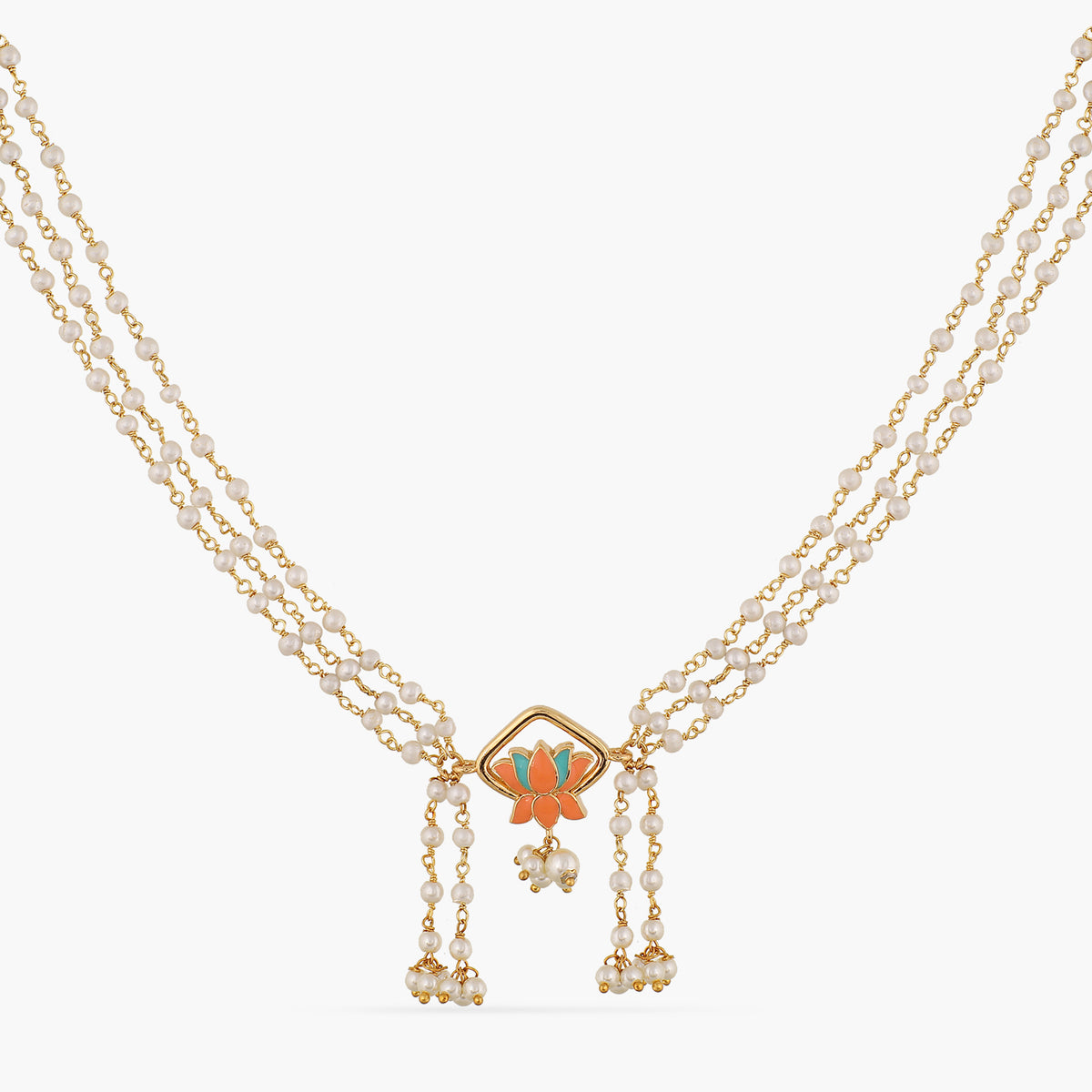 Jalaja Center Lotus Multi Layered Pearl Necklace