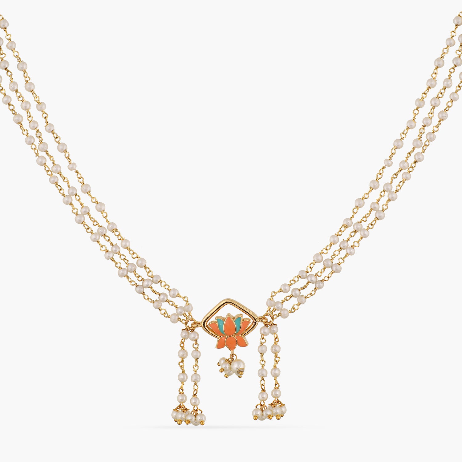 Jalaja Center Lotus Multi Layered Pearl Necklace