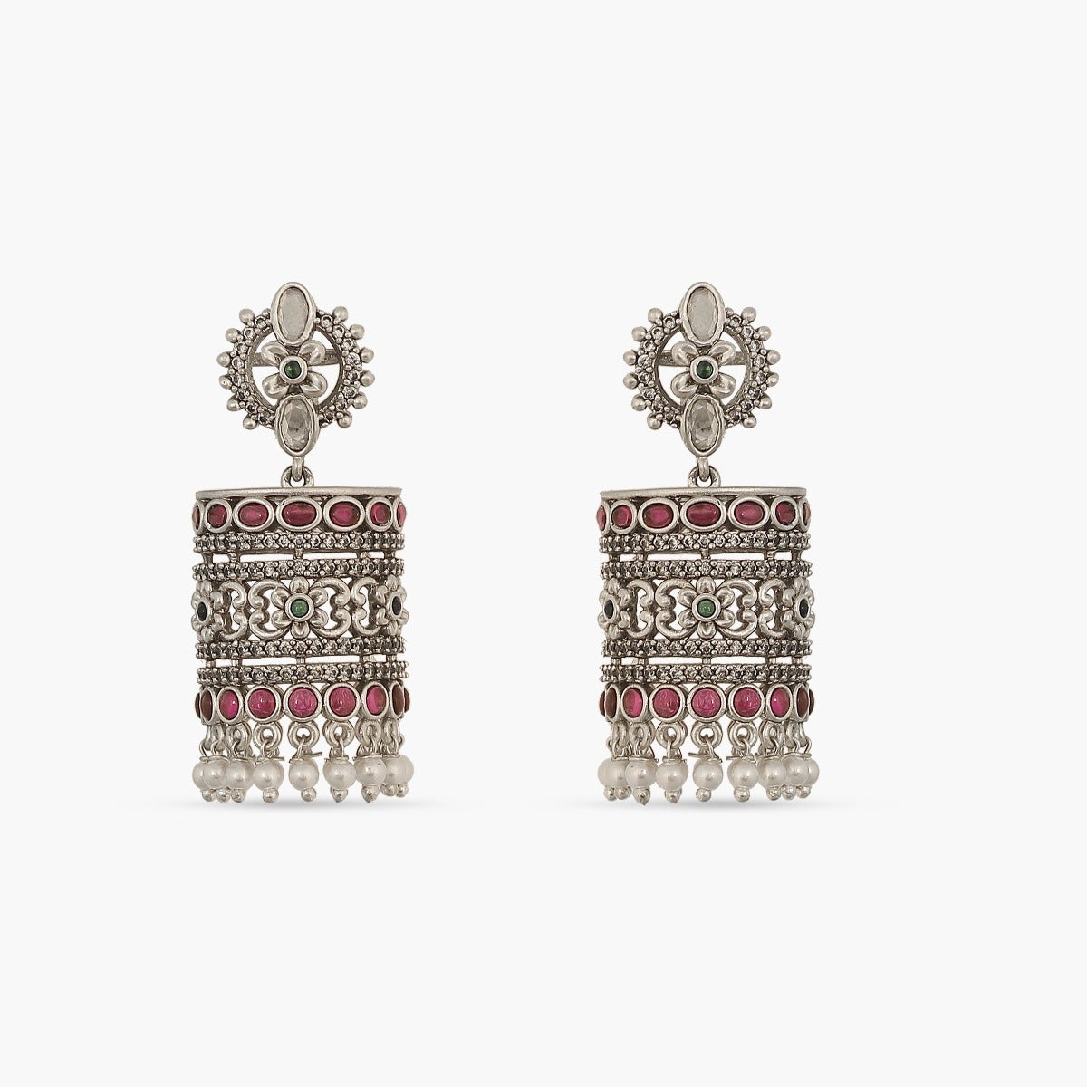 Laida Green & Pink Contemporary Drop Earrings