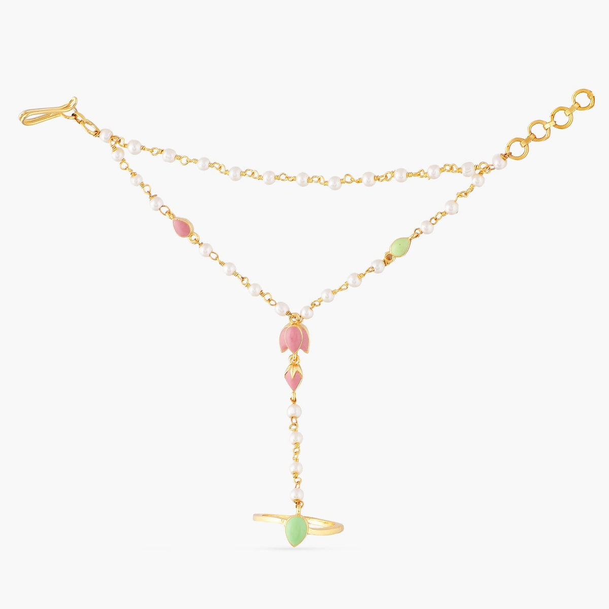 Jalaja Lotus Bud Ring Hand chain Bracelet