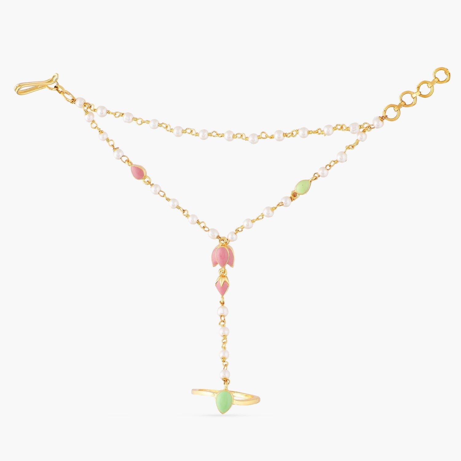 Jalaja Lotus Bud Ring Hand chain Bracelet