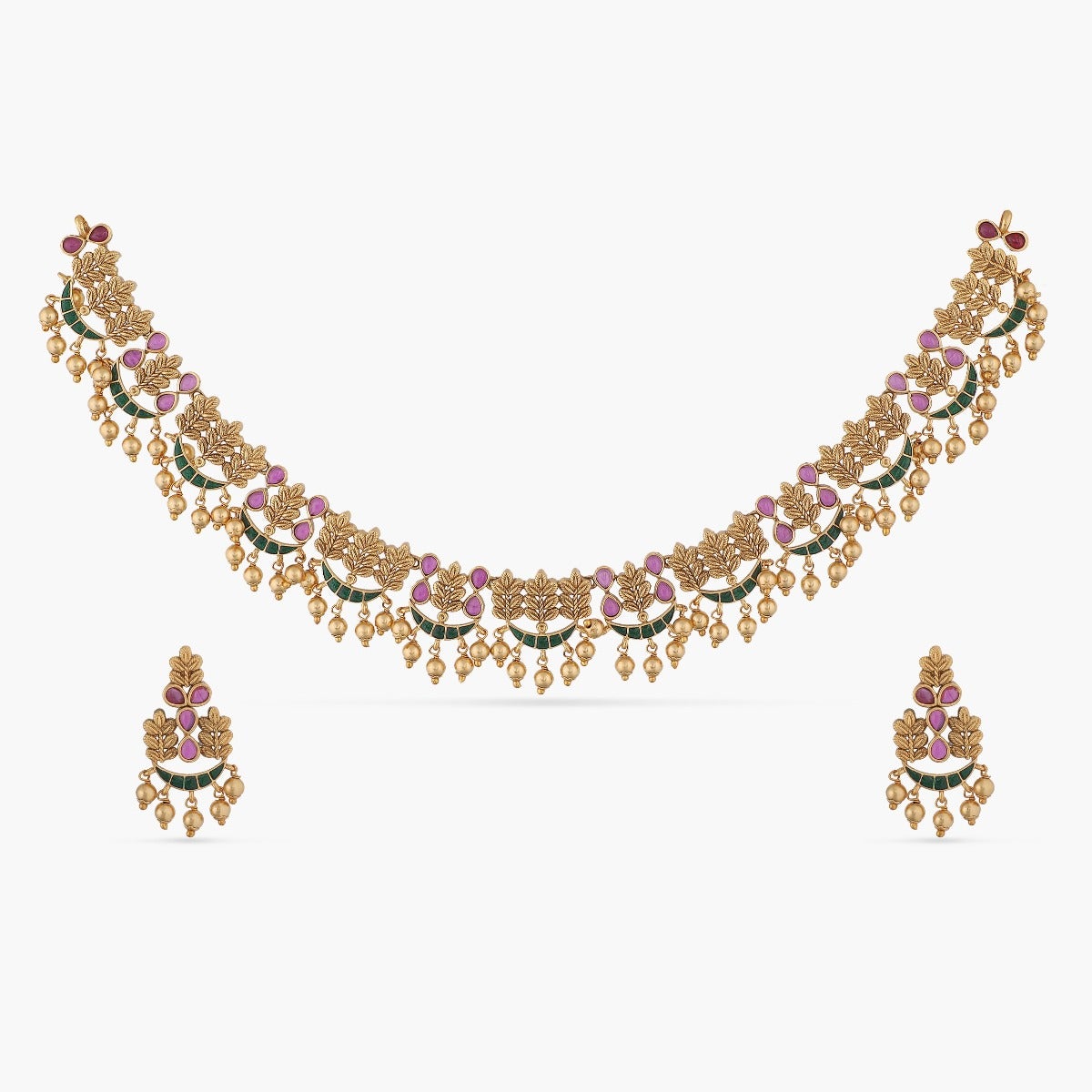 Foliate Antique Enamel Necklace Set